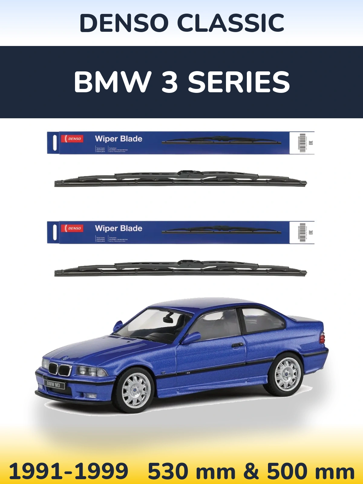 Front wiper blade set Denso Classic 530 & 500 mm for BMW 3 Series 1991-1999