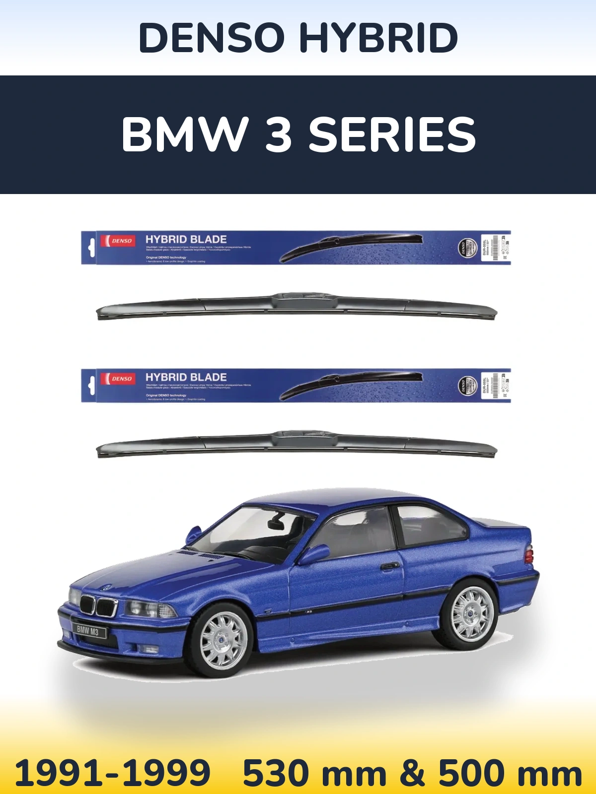 Komplet przednich wycieraczek Denso Hybrid 530 & 500 mm do BMW Seria 3 1991-1999