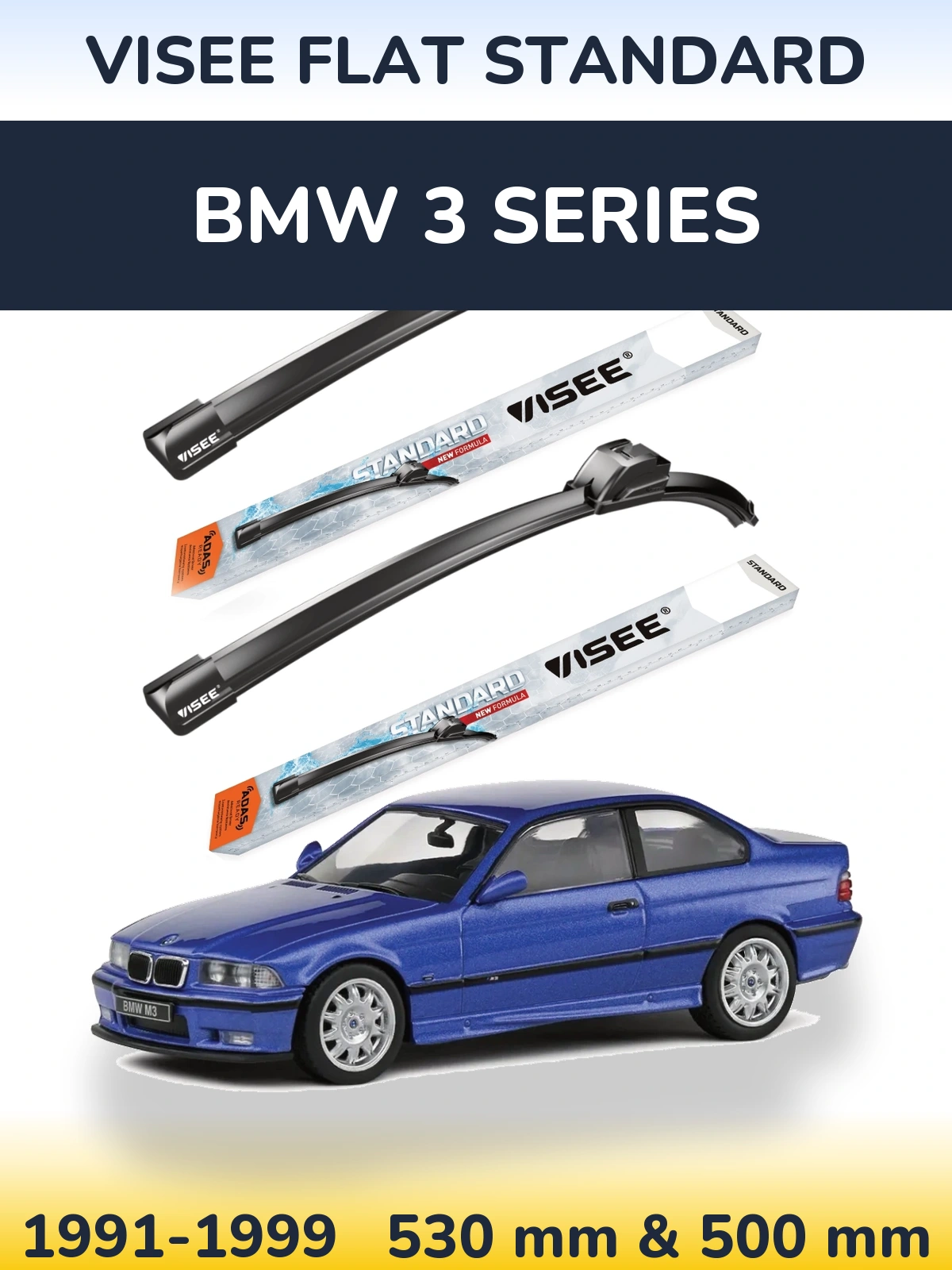 Komplet przednich wycieraczek VISEE FLAT STANDARD 530 & 500 mm do BMW Seria 3 1991-1999