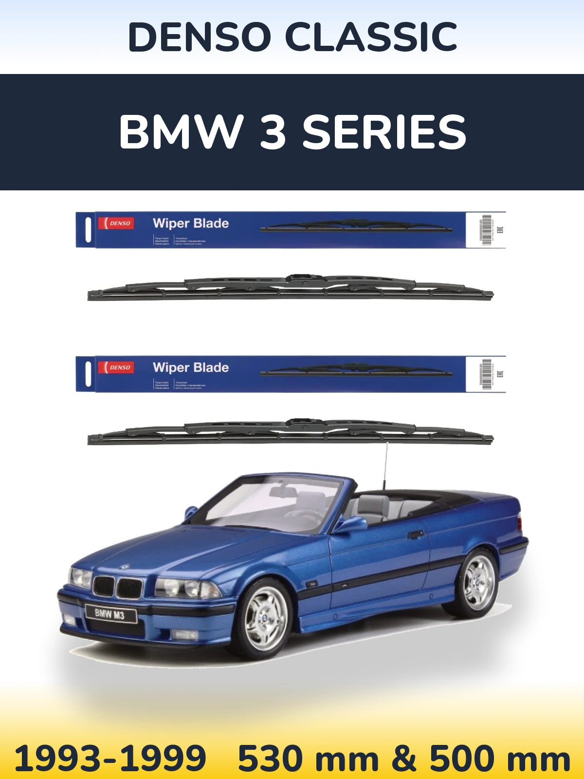 Front wiper blade set Denso Classic 530 & 500 mm for BMW 3 Series 1993-1999