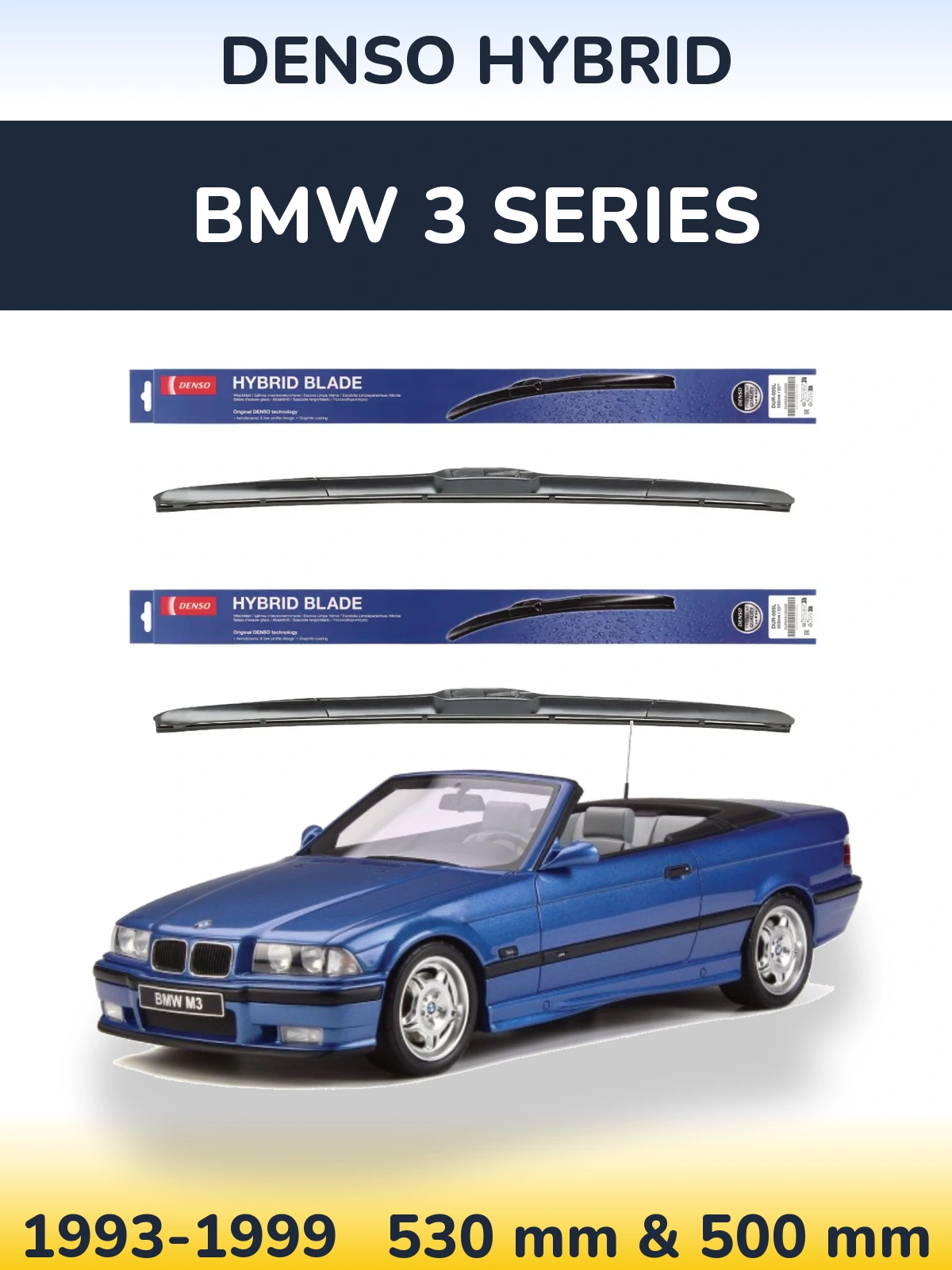 Комплект передних дворников Denso Hybrid 530 & 500 мм для BMW 3 Series 1993-1999