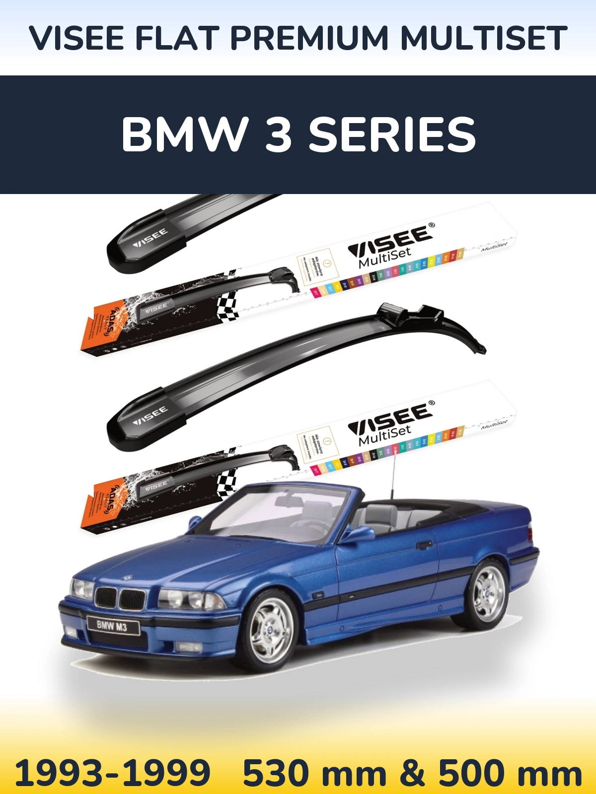 Front wiper blade set VISEE FLAT PREMIUM MultiSet 530 & 500 mm for BMW 3 Series 1993-1999