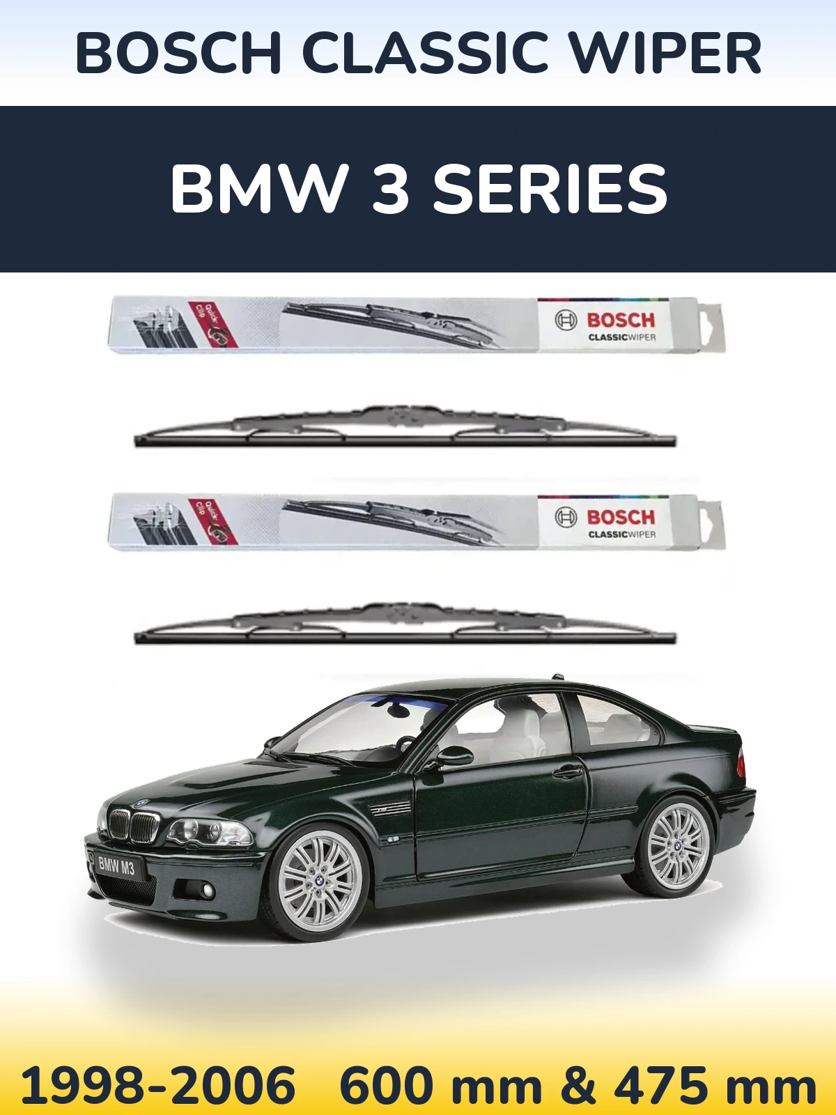 Комплект передних дворников BOSCH Classic Wiper 600 & 475 мм для BMW 3 Series 1998-2006