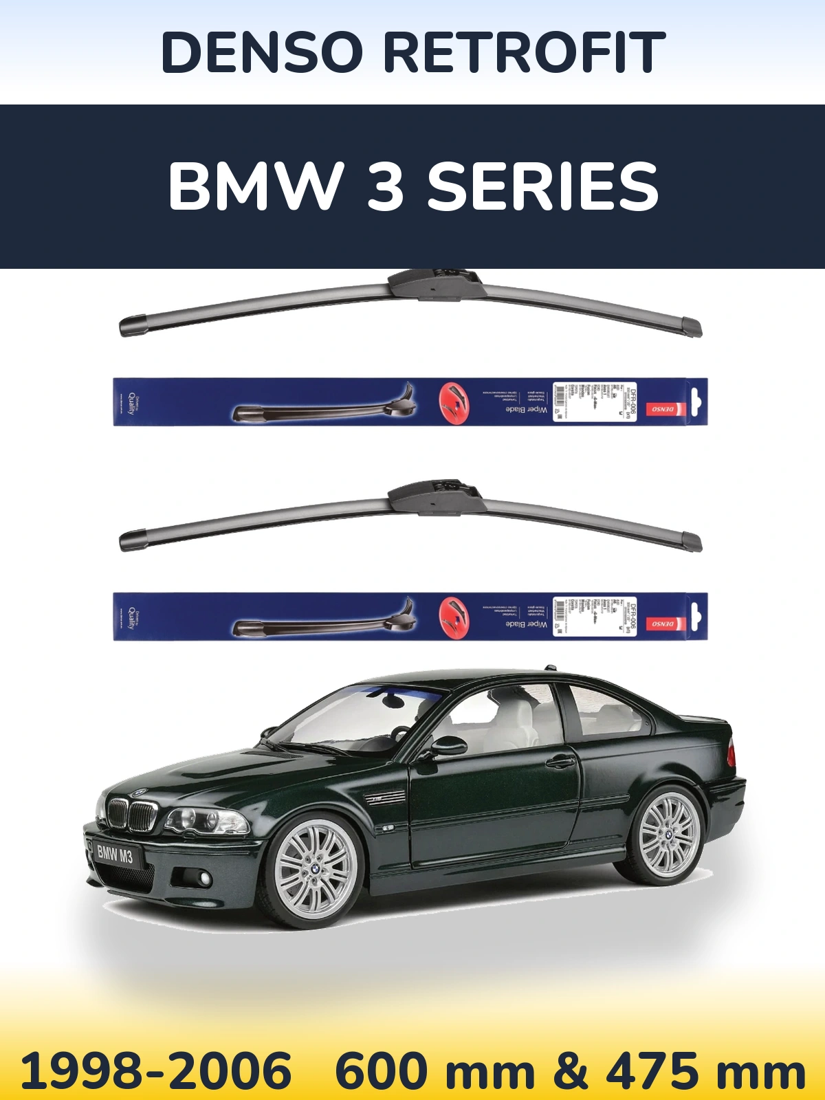 Komplet przednich wycieraczek Denso Retrofit 600 & 475 mm do BMW Seria 3 1998-2006