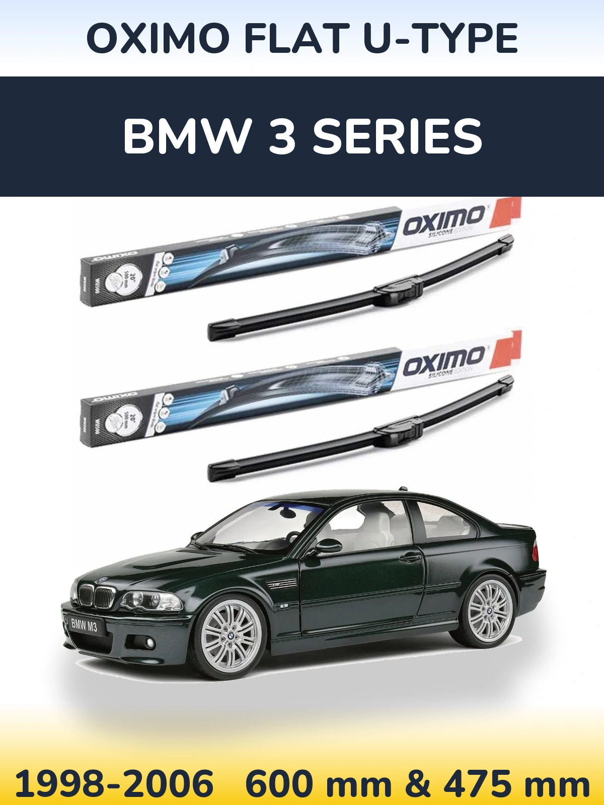 Комплект передних дворников Oximo Flat U-type 600 & 475 мм для BMW 3 Series 1998-2006
