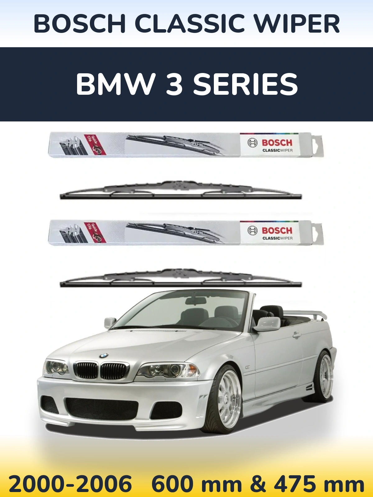 Komplet przednich wycieraczek BOSCH Classic Wiper 600 & 475 mm do BMW Seria 3 2000-2006