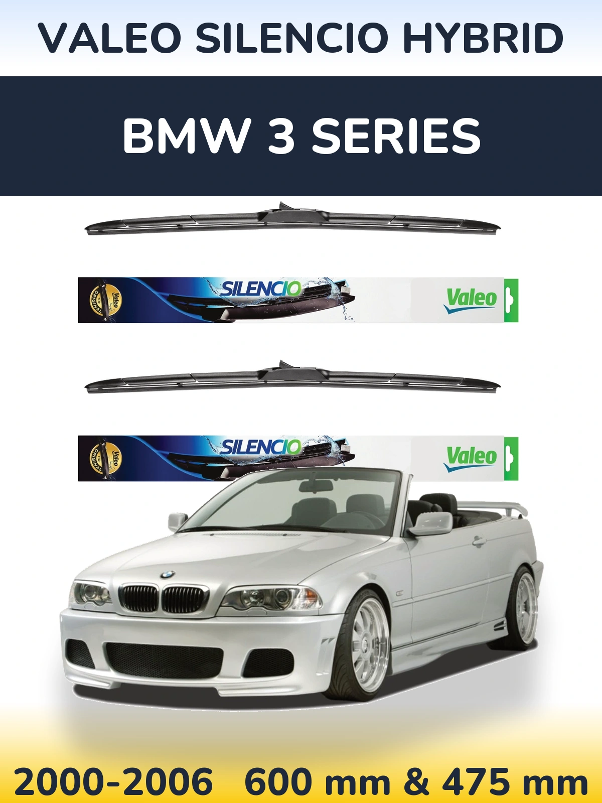 Komplet przednich wycieraczek Valeo Silencio Hybrid 600 & 475 mm do BMW Seria 3 2000-2006