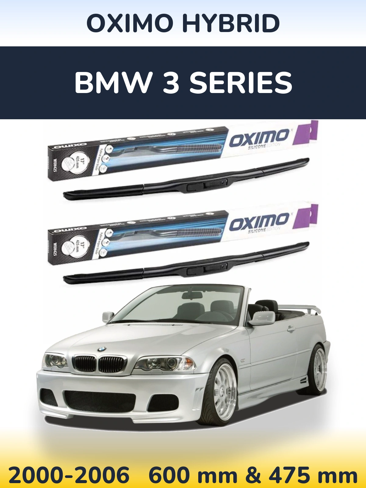 Комплект передних дворников Oximo Hybrid 600 & 475 мм для BMW 3 Series 2000-2006