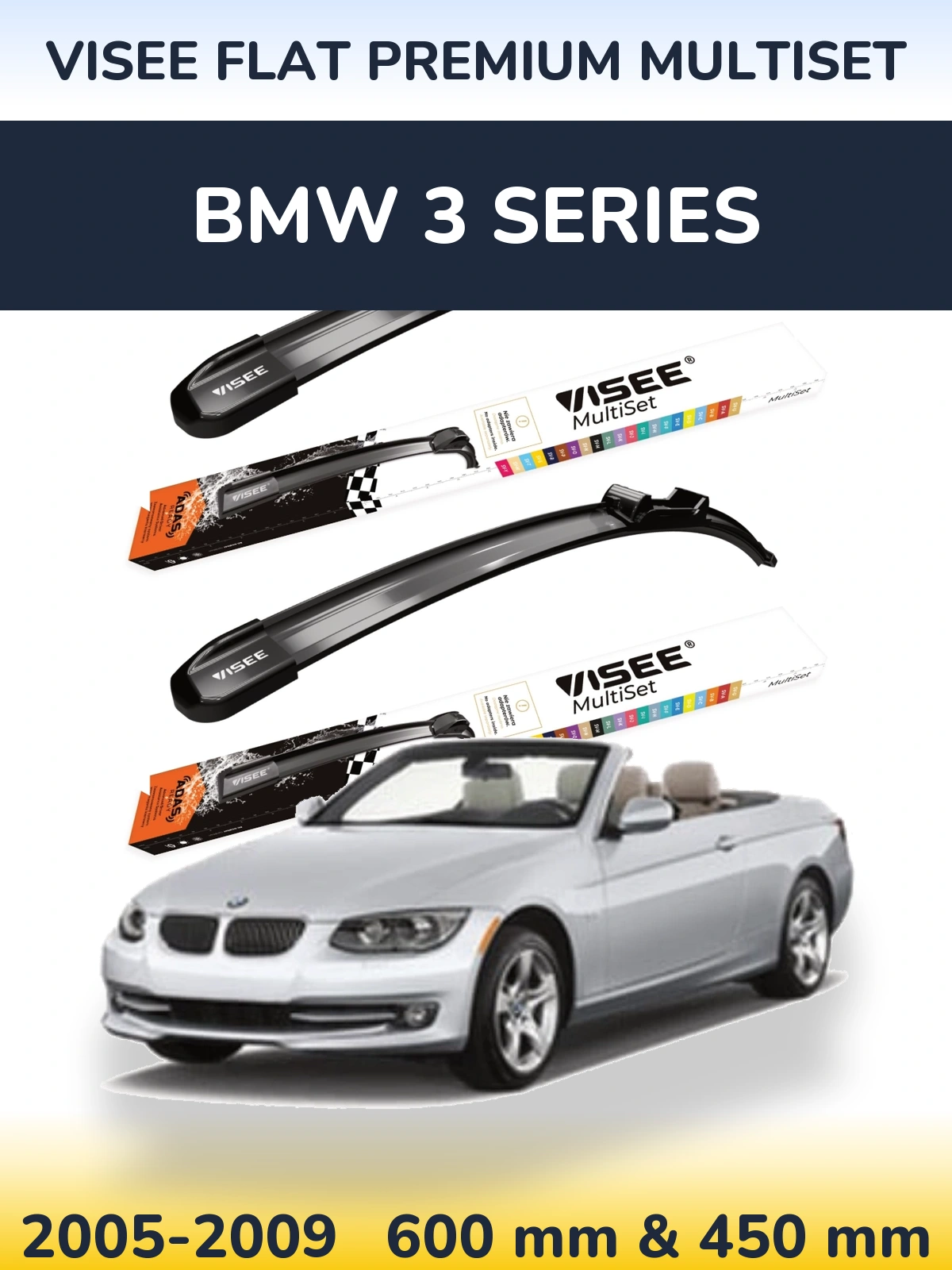 Комплект передних дворников VISEE FLAT PREMIUM MultiSet 600 & 450 мм для BMW 3 Series 2005-2009