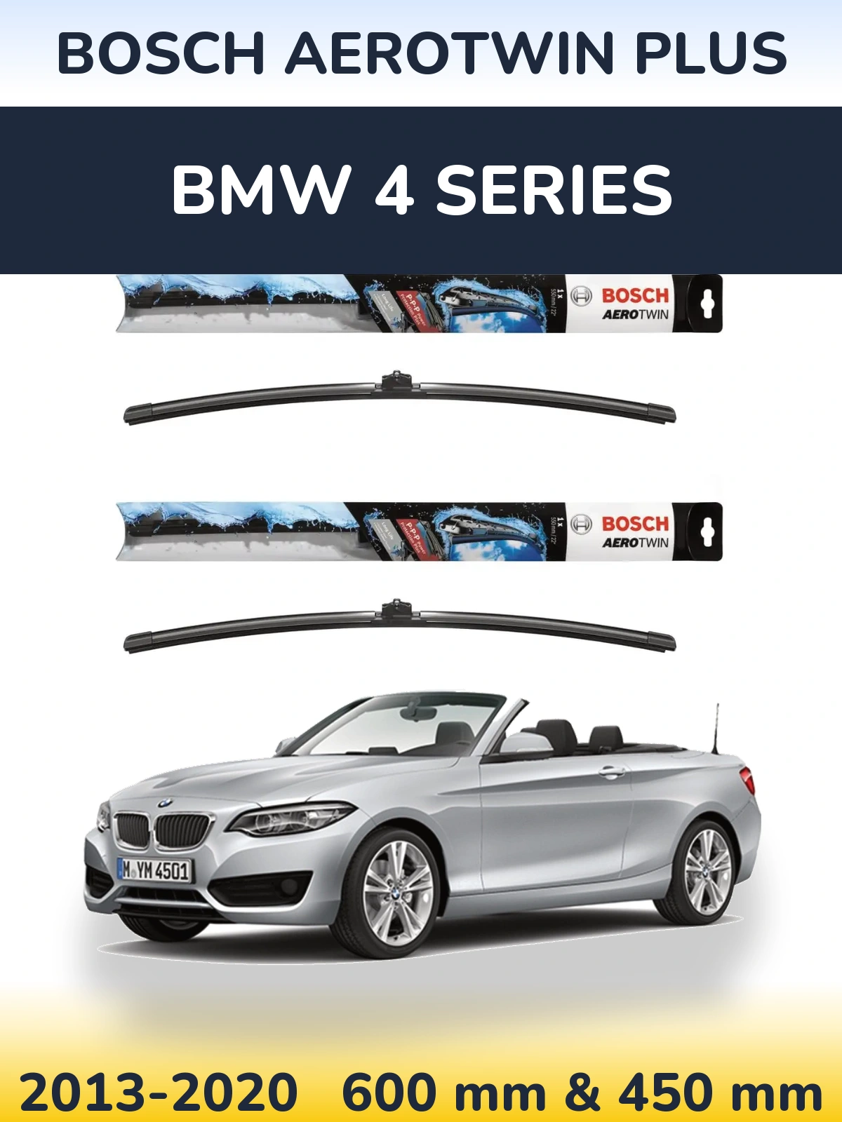 Комплект передних дворников BOSCH AeroTwin Plus 600 & 450 мм для BMW 4 Series 2013-2020
