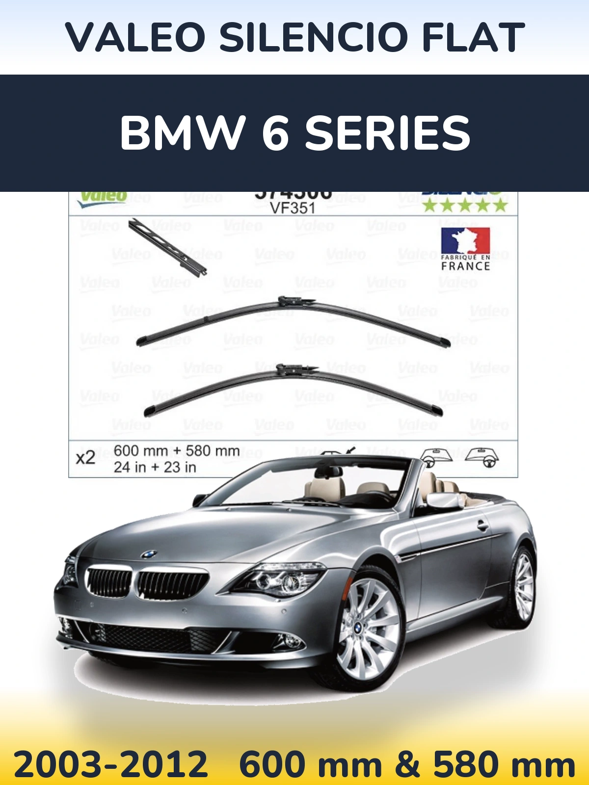 Комплект передних дворников Valeo Silencio Flat 600 & 580 мм для BMW 6 Series 2003-2012