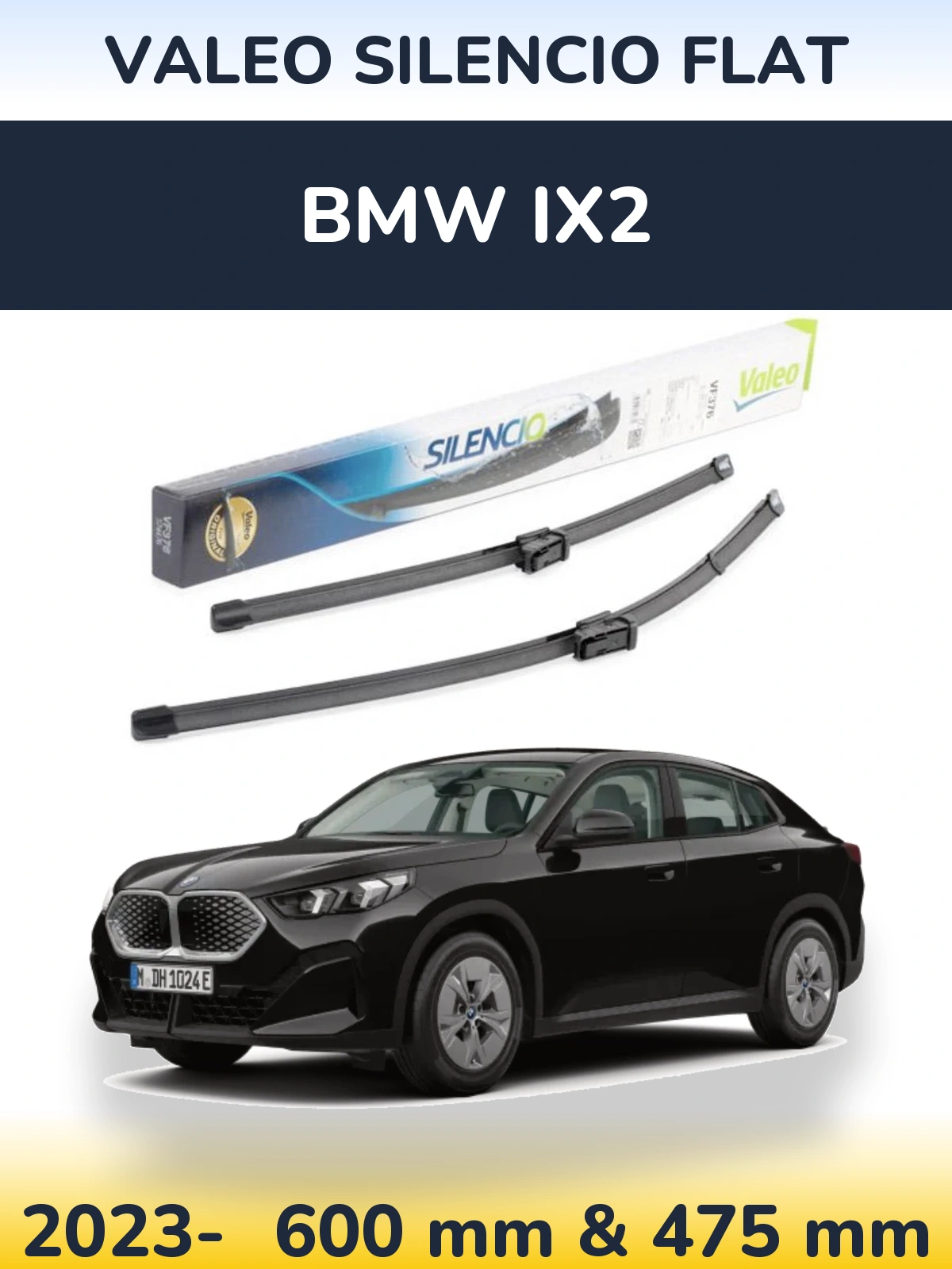Komplet przednich wycieraczek Valeo Silencio Flat 600 & 475 mm do BMW iX2 2023-2026