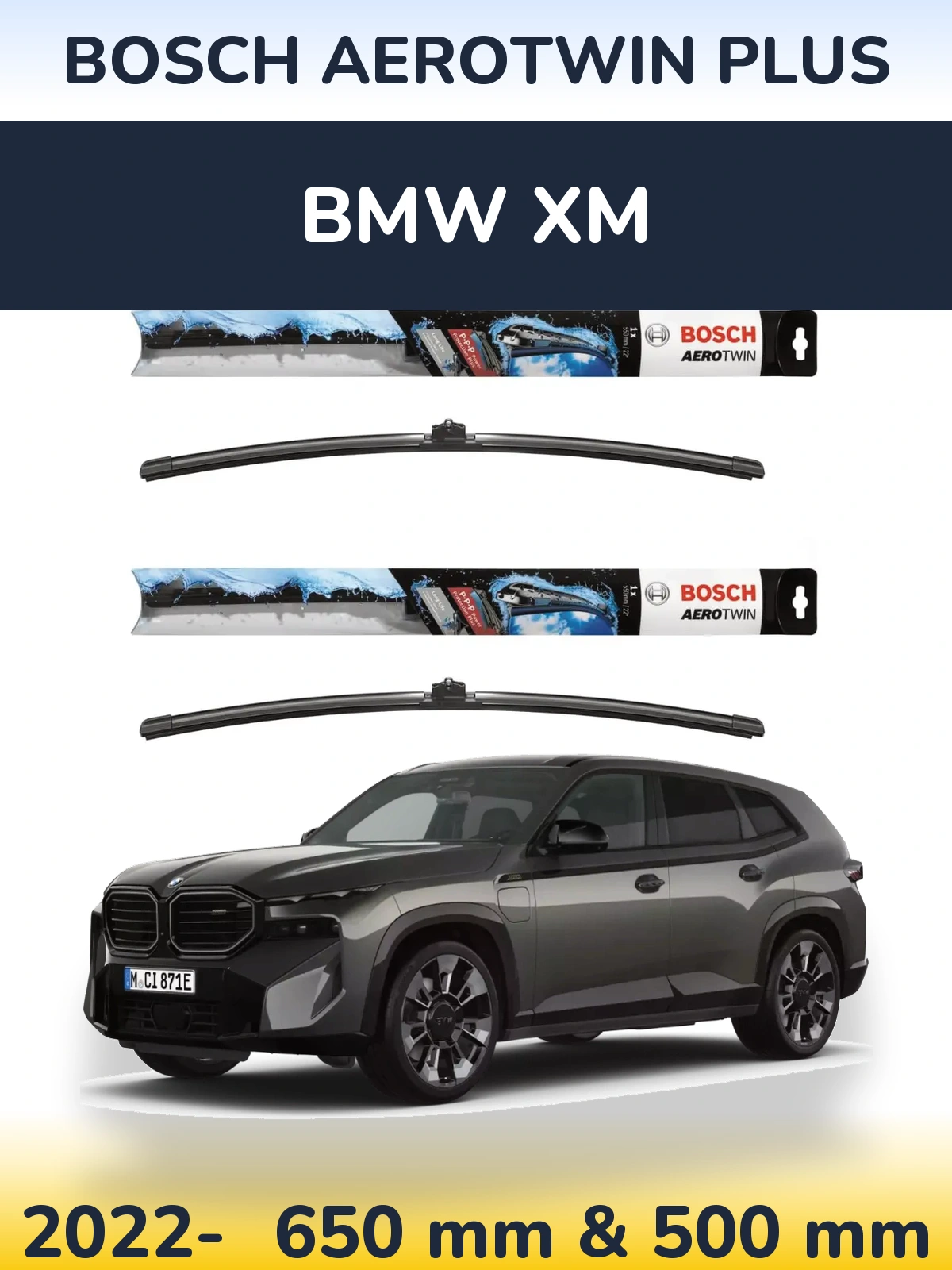 Комплект передніх щіток BOSCH AeroTwin Plus 650 & 500 мм для BMW XM 2022-2026