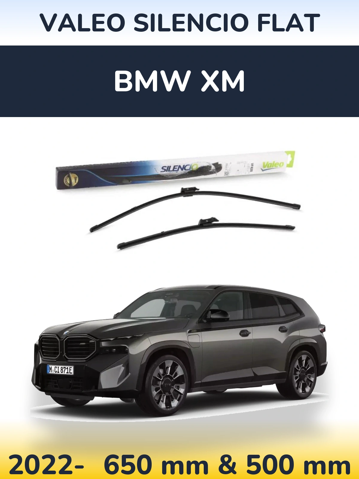 Front wiper blade set Valeo Silencio Flat 650 & 500 mm for BMW XM 2022-2026