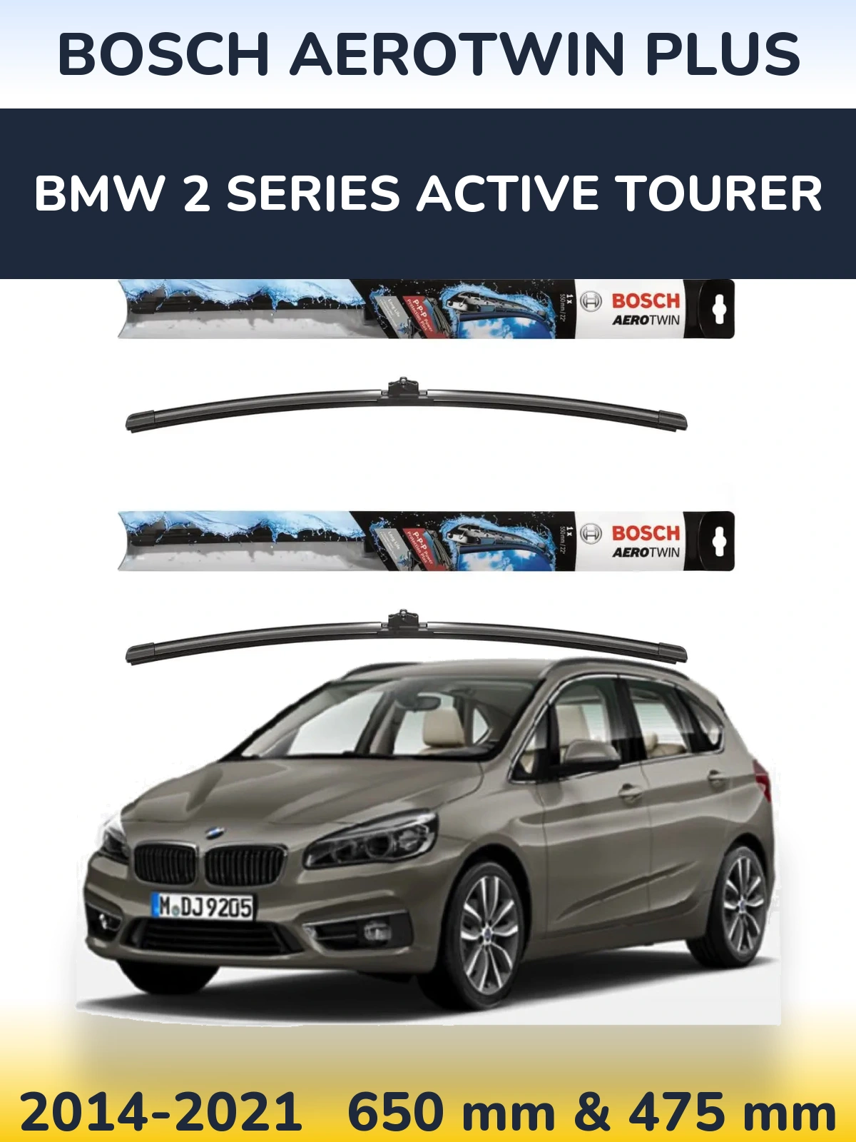 Комплект передніх щіток BOSCH AeroTwin Plus 650 & 475 мм для BMW 2 Series Active Tourer 2014-2021