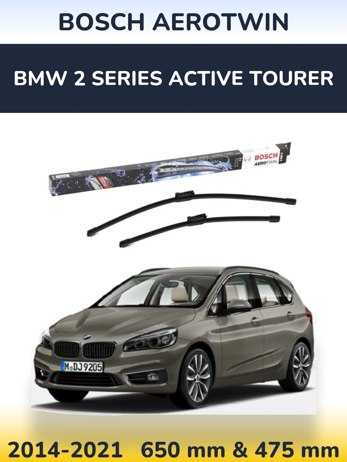 Комплект передніх щіток BOSCH AeroTwin 650 & 475 мм для BMW 2 Series Active Tourer 2014-2021