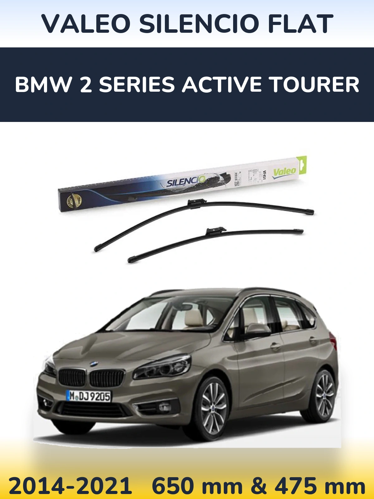Комплект передніх щіток Valeo Silencio Flat 650 & 475 мм для BMW 2 Series Active Tourer 2014-2021