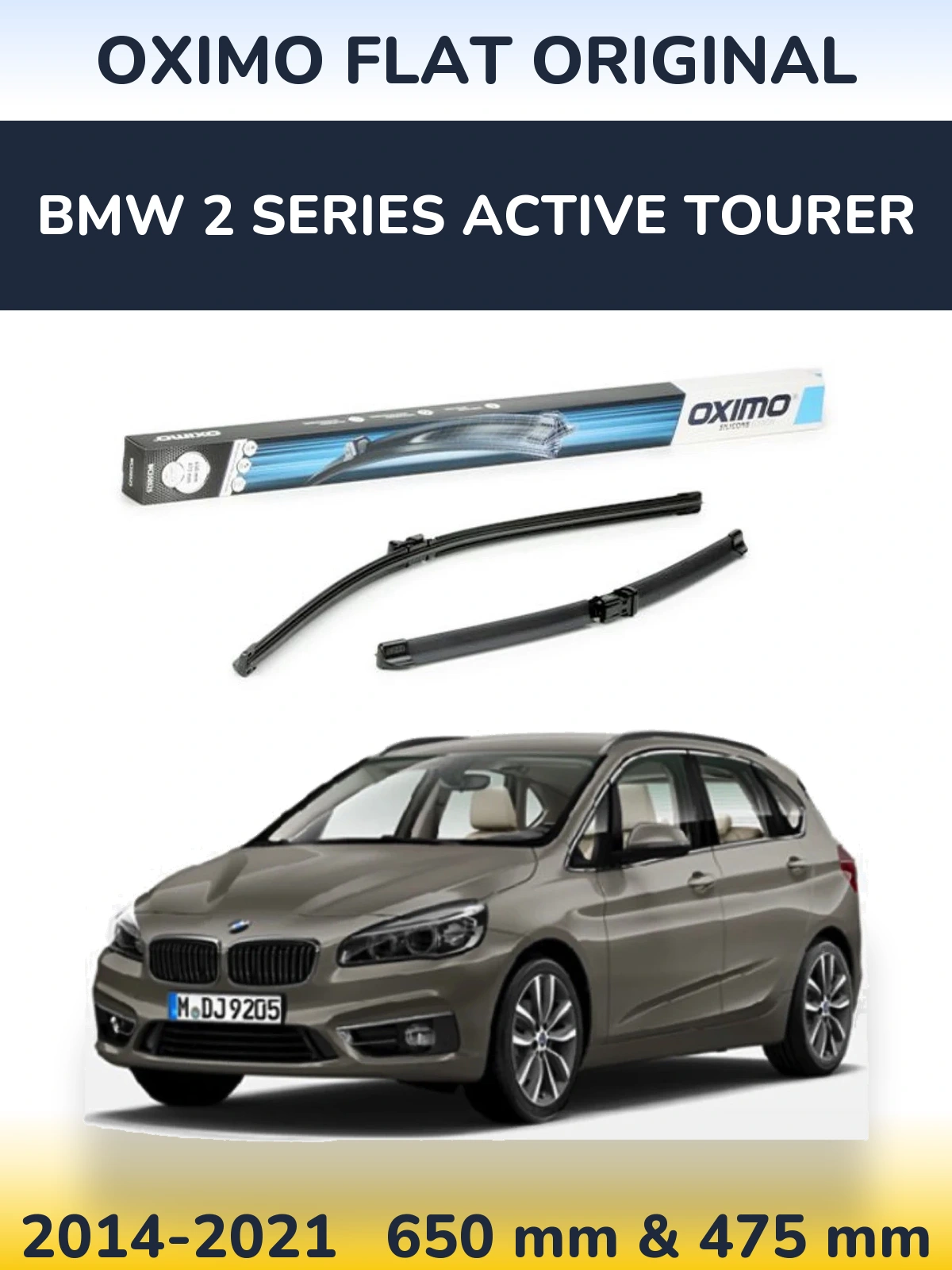 Комплект передніх щіток Oximo Flat Original 650 & 475 мм для BMW 2 Series Active Tourer 2014-2021