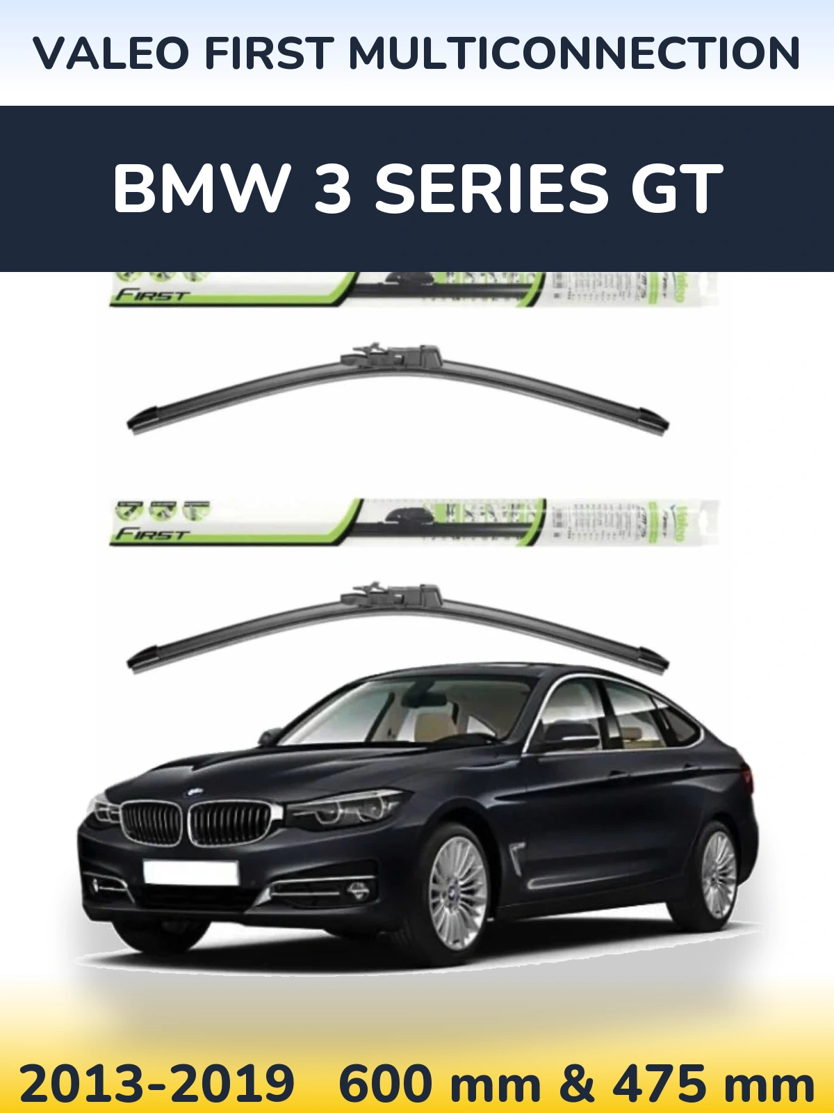 Front wiper blade set Valeo First MultiConnection 600 & 475 mm for BMW 3 Series GT 2013-2019