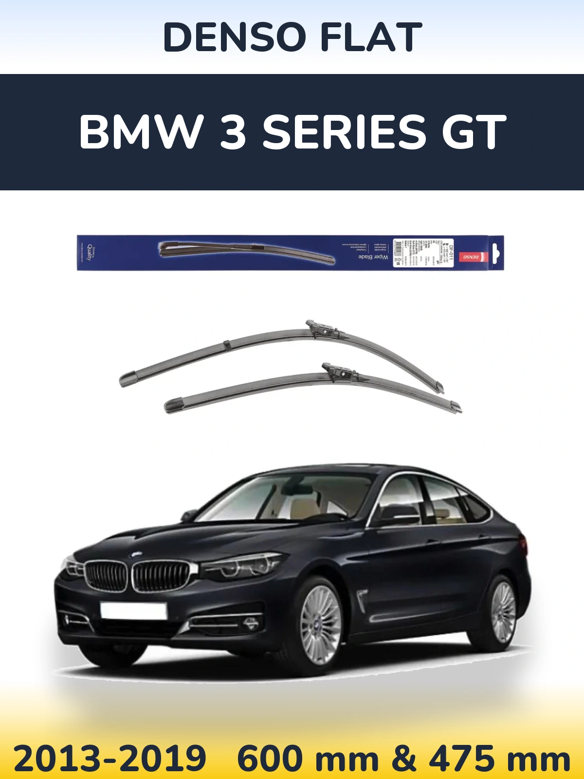 Front wiper blade set Denso Flat 600 & 475 mm for BMW 3 Series GT 2013-2019