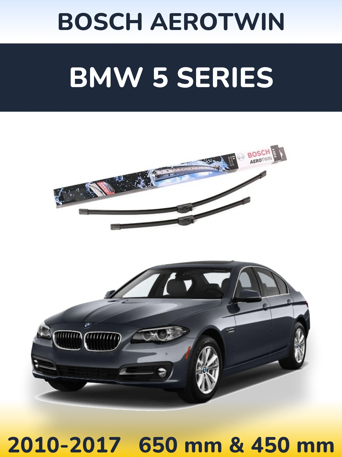 Front wiper blade set BOSCH AeroTwin 650 & 450 mm for BMW 5 Series 2010-2017