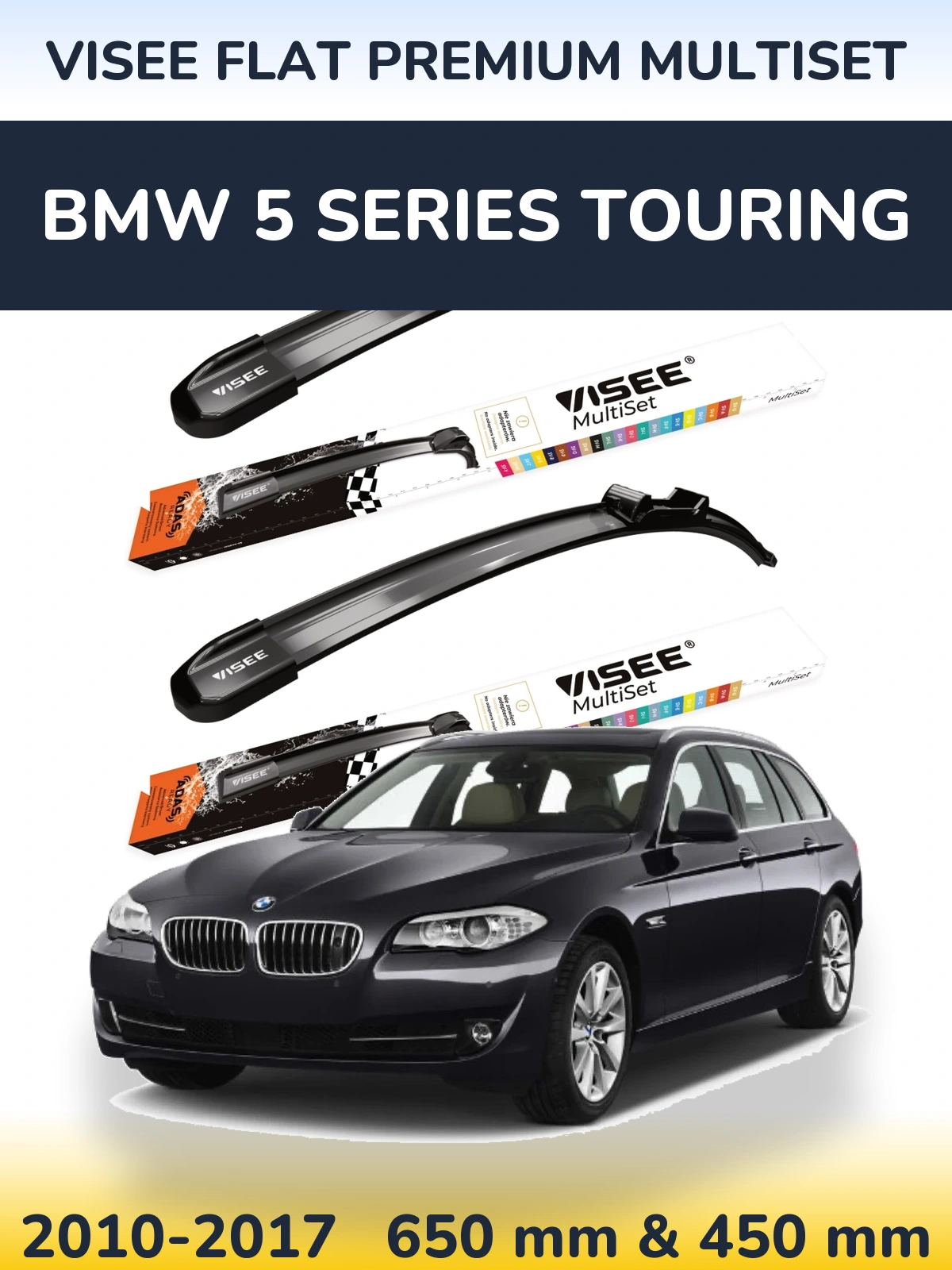 Front wiper blade set VISEE FLAT PREMIUM MultiSet 650 & 450 mm for BMW 5 Series Touring 2010-2017