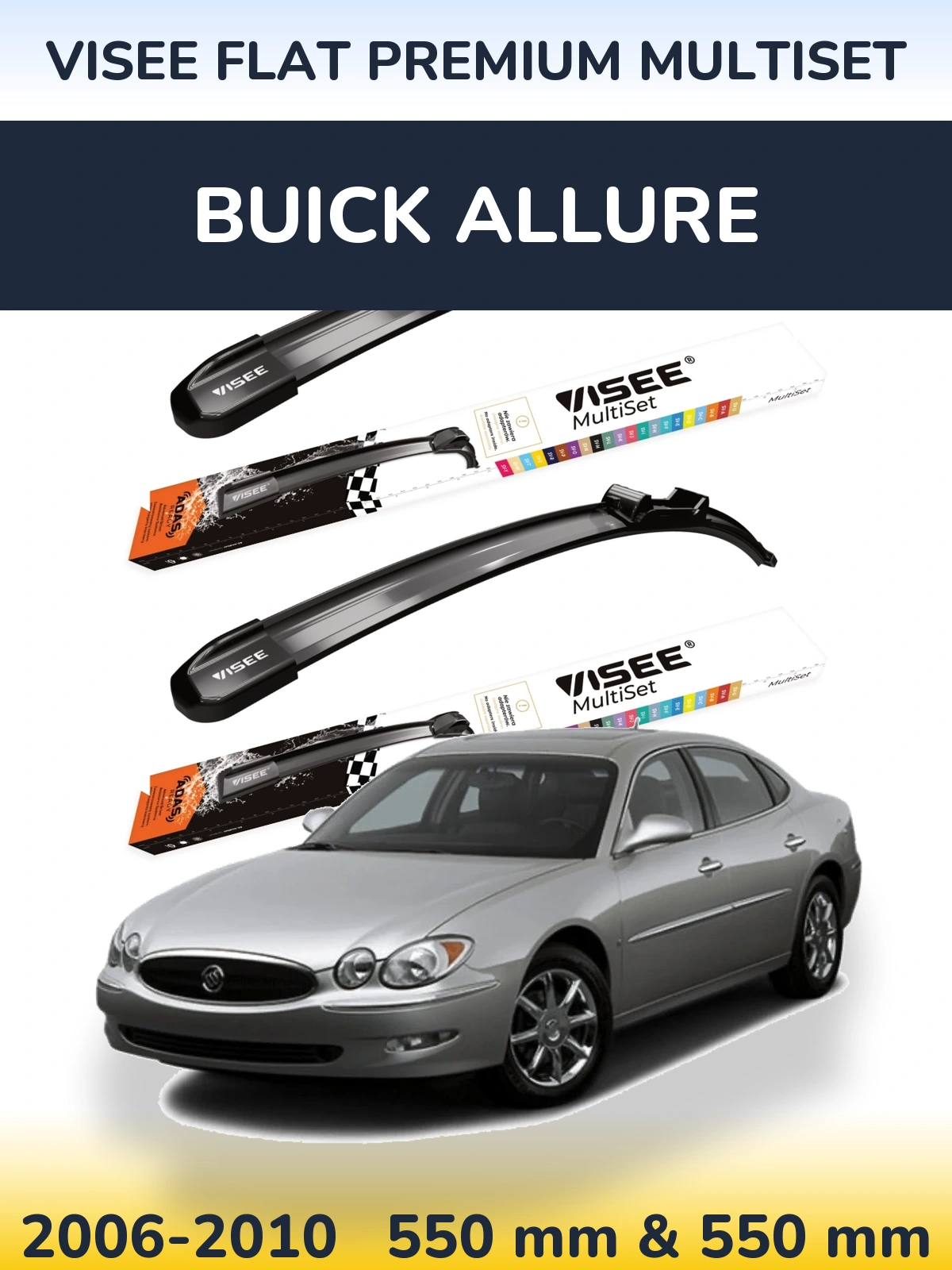 Комплект передних дворников VISEE FLAT PREMIUM MultiSet 550 & 550 мм для Buick Allure 2006-2010