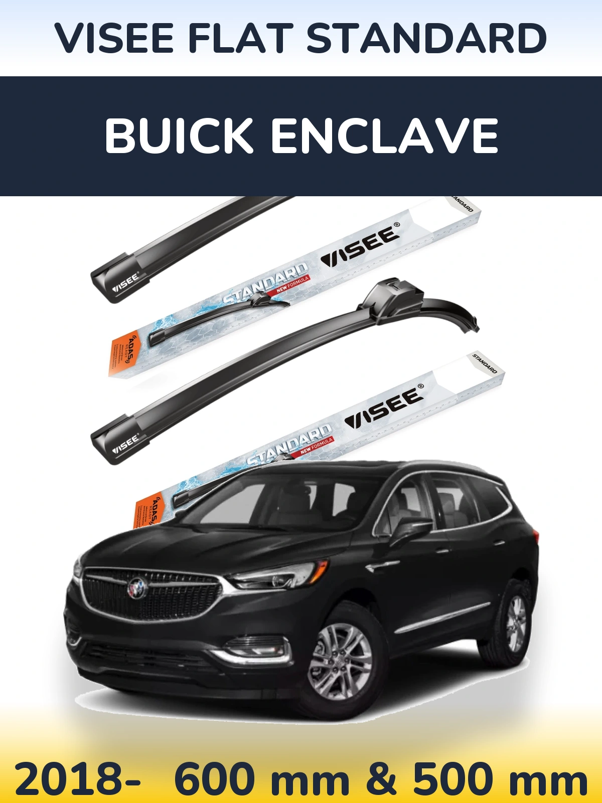 Комплект передніх щіток VISEE FLAT STANDARD 600 & 500 мм для Buick Enclave 2018-2026