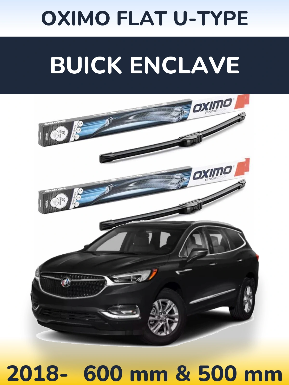 Комплект передних дворников Oximo Flat U-type 600 & 500 мм для Buick Enclave 2018-2026