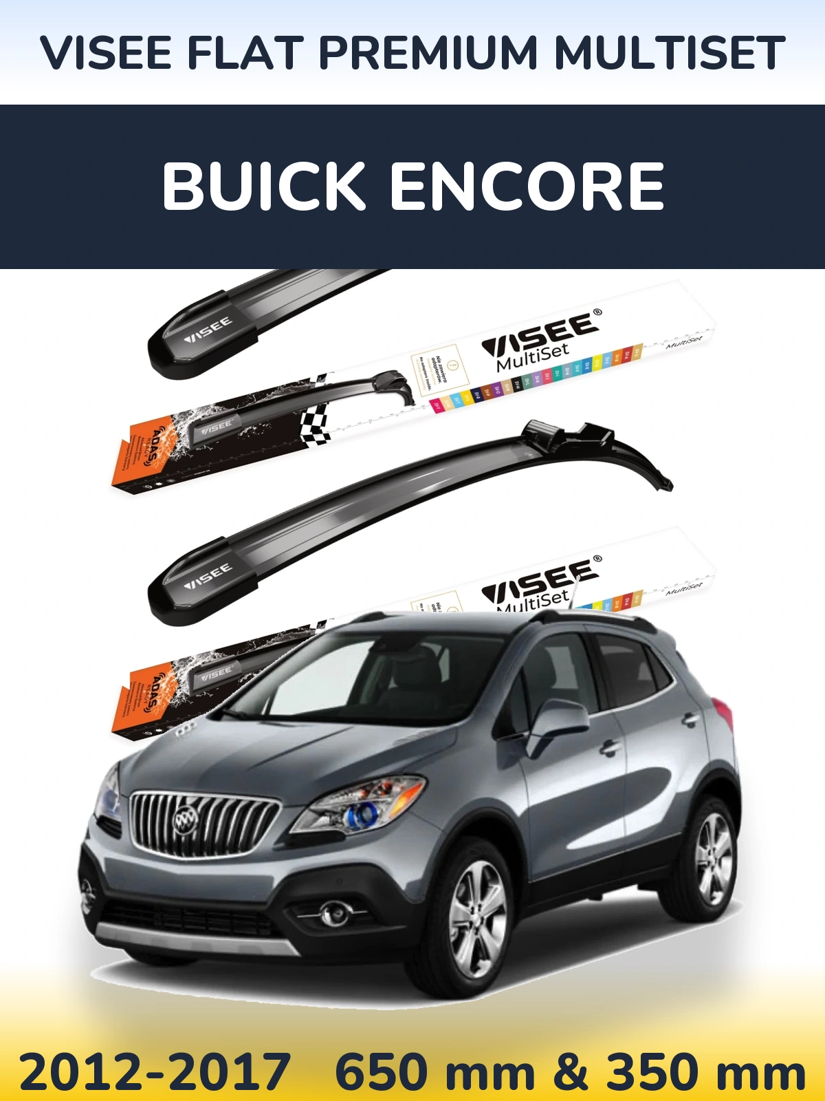 Комплект передних дворников VISEE FLAT PREMIUM MultiSet 650 & 350 мм для Buick Encore 2012-2017