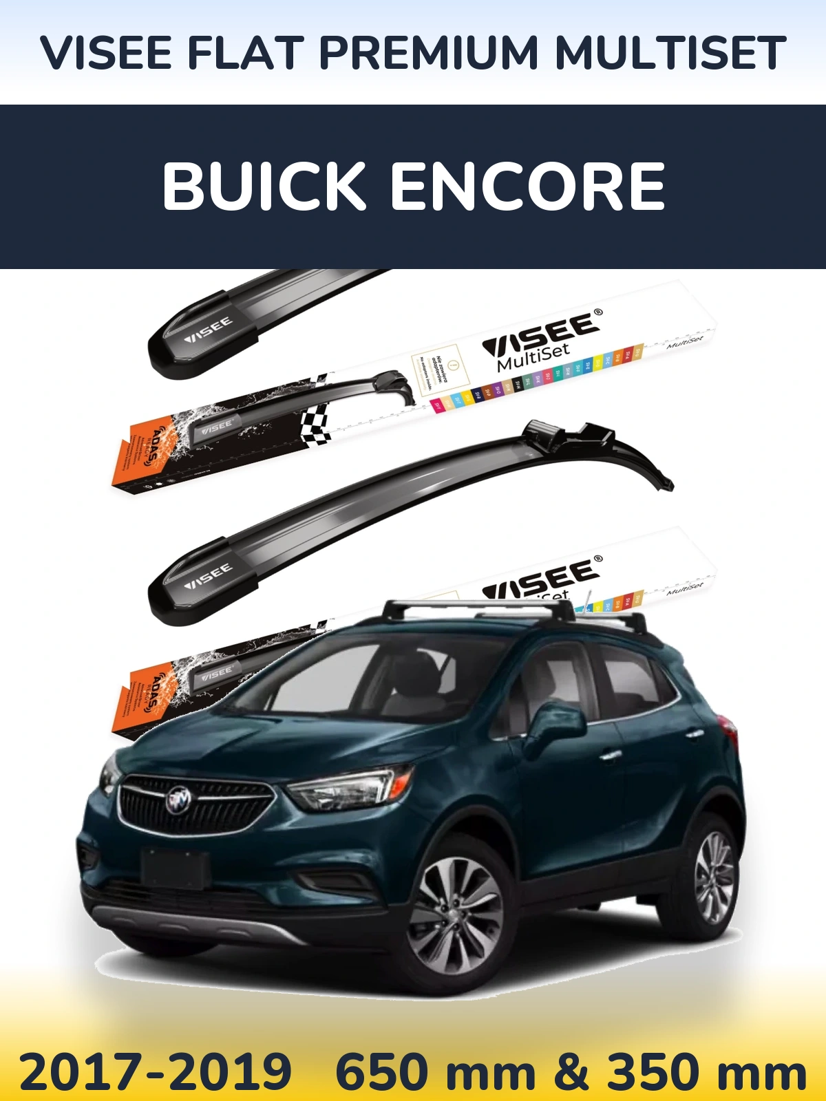 Комплект передних дворников VISEE FLAT PREMIUM MultiSet 650 & 350 мм для Buick Encore 2017-2019