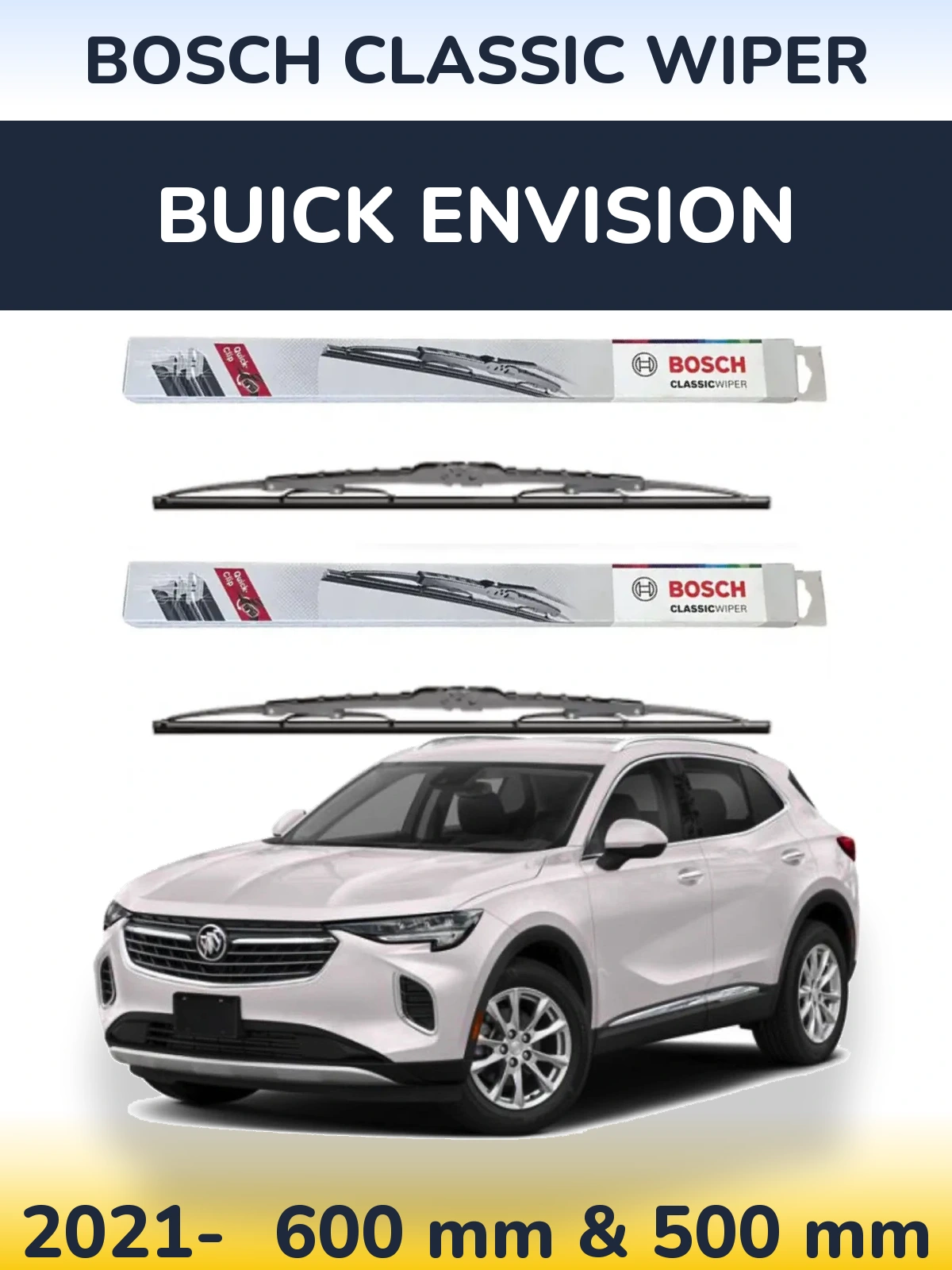 Комплект передних дворников BOSCH Classic Wiper 600 & 500 мм для Buick Envision 2021-2026