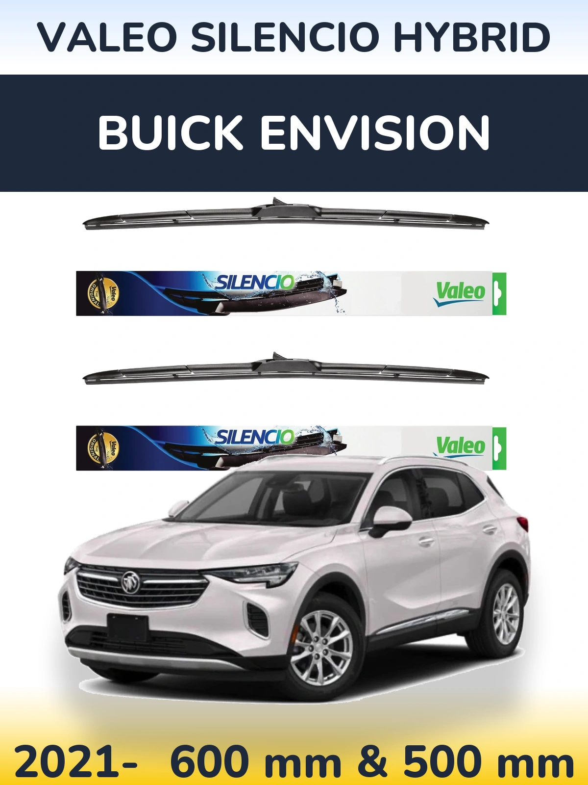 Front wiper blade set Valeo Silencio Hybrid 600 & 500 mm for Buick Envision 2021-2026