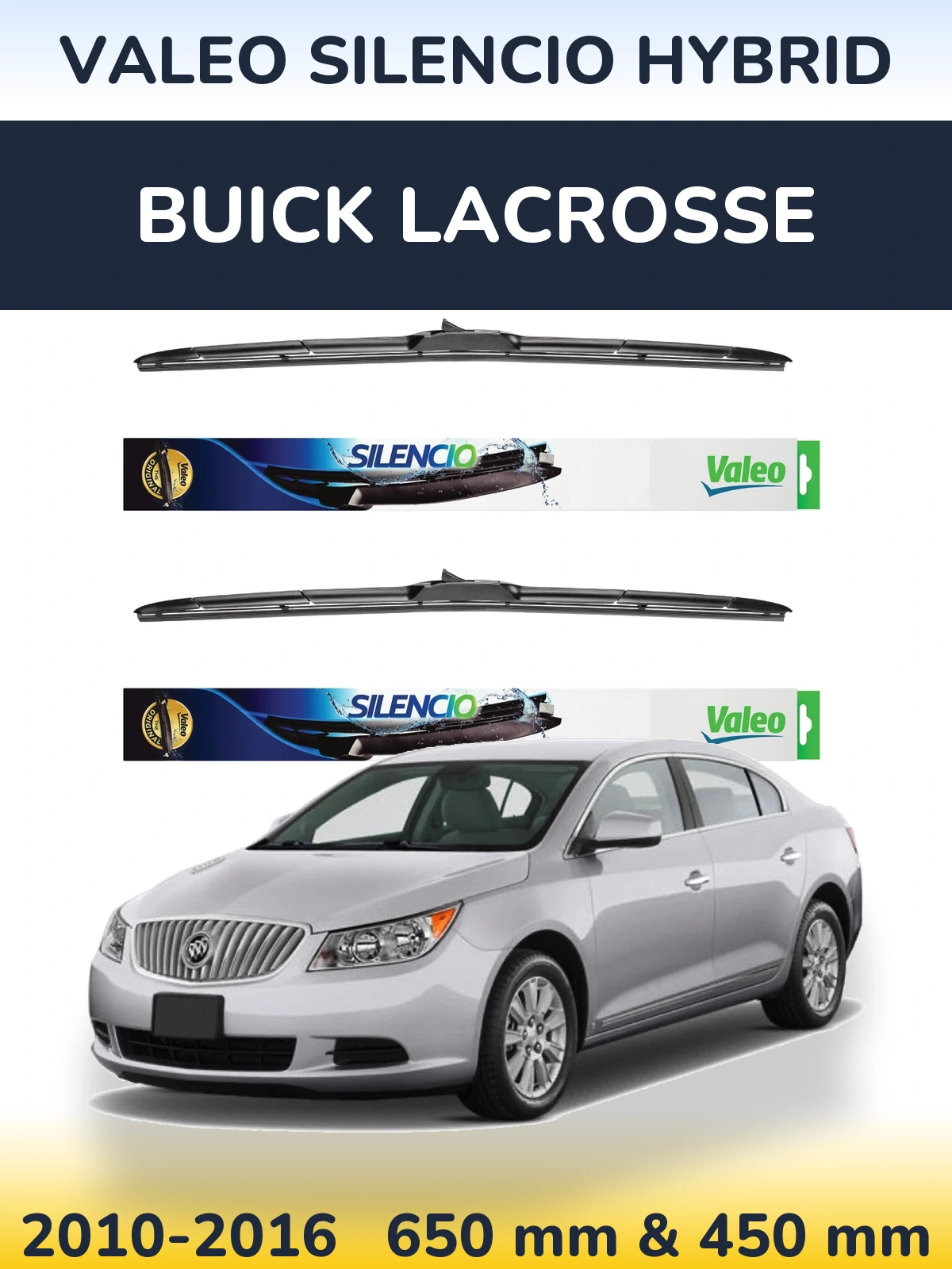 Komplet przednich wycieraczek Valeo Silencio Hybrid 650 & 450 mm do Buick LaCrosse 2010-2016