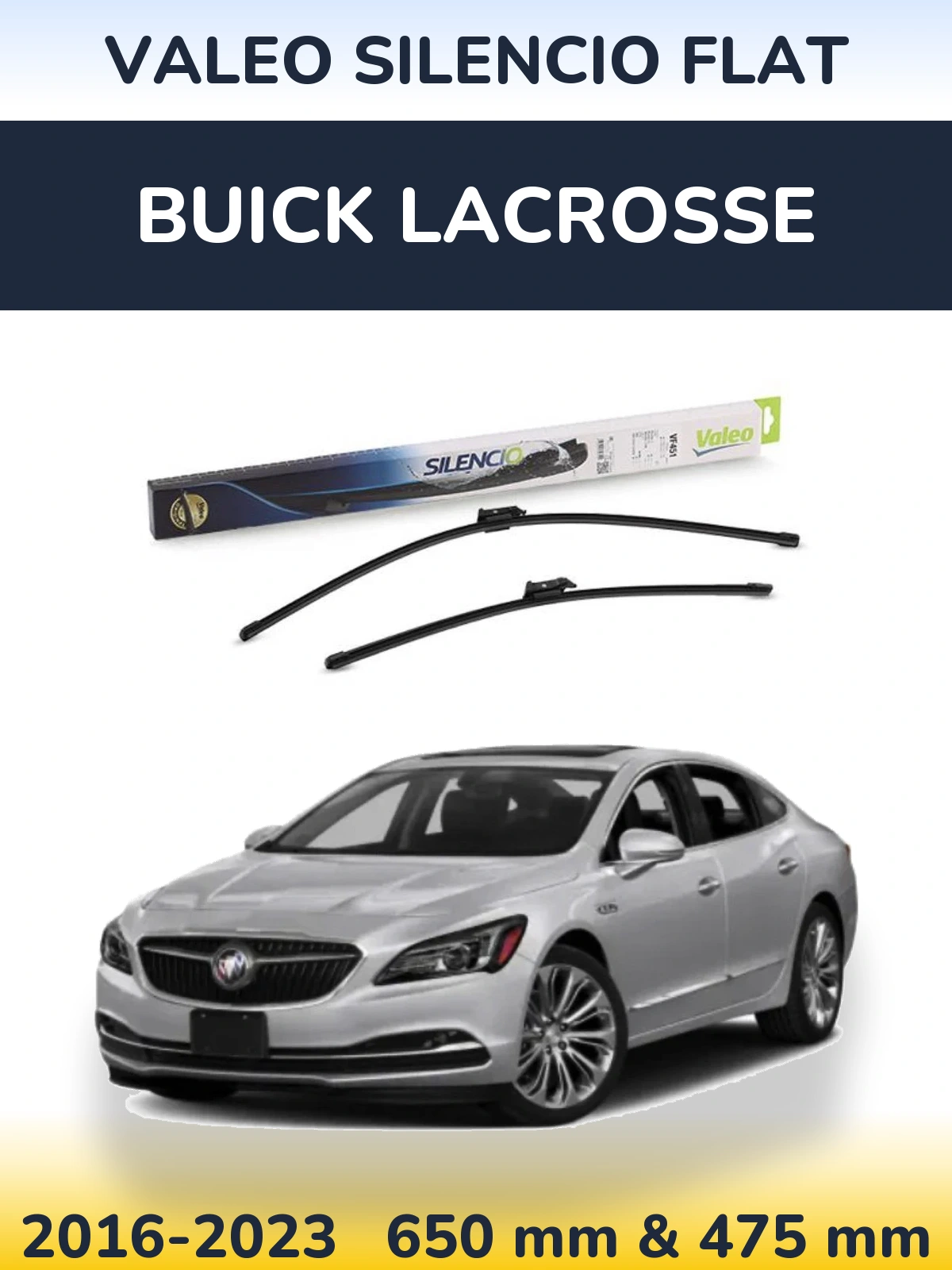 Комплект передних дворников Valeo Silencio Flat 650 & 475 мм для Buick LaCrosse 2016-2023