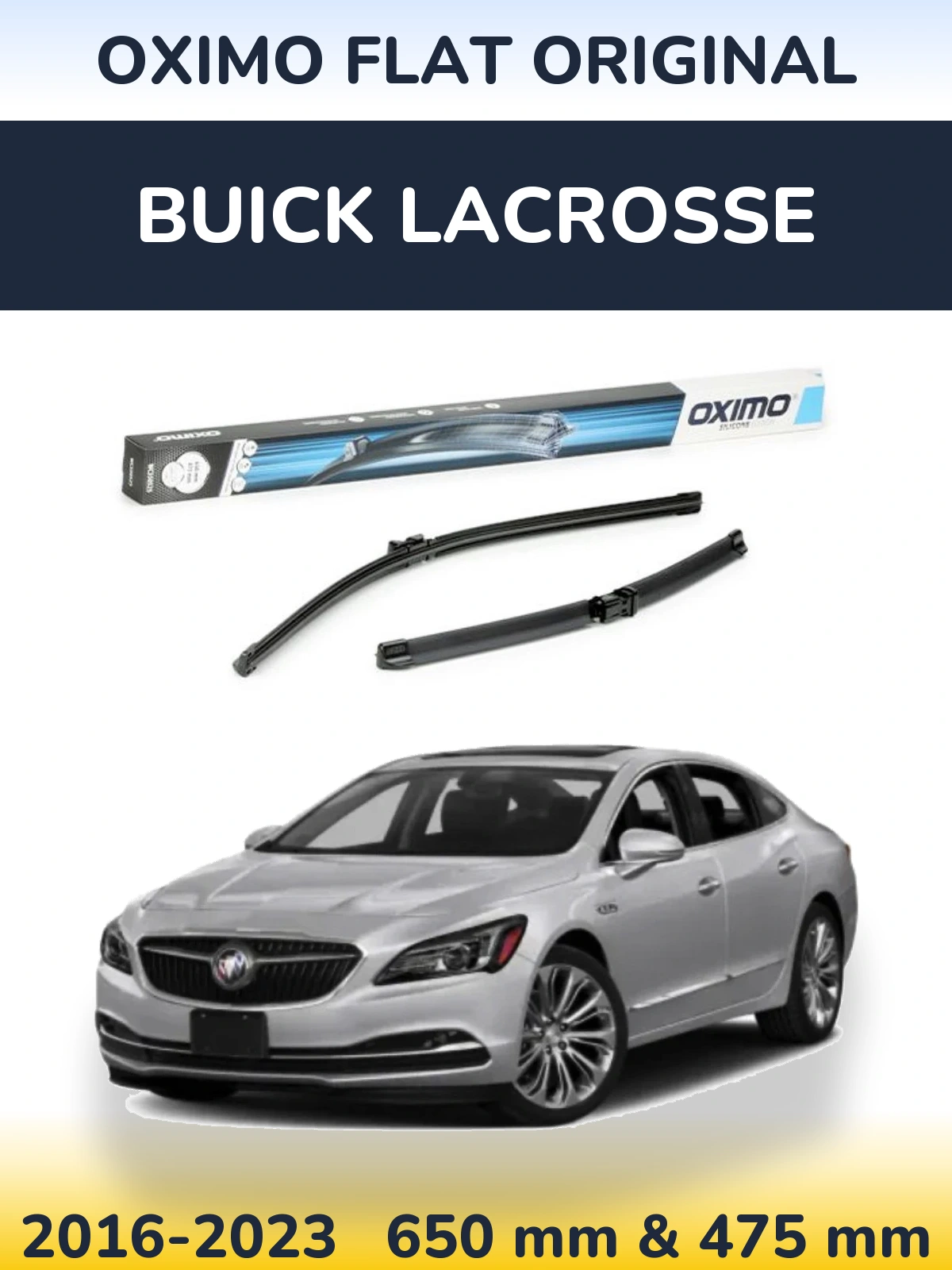 Front wiper blade set Oximo Flat Original 650 & 475 mm for Buick LaCrosse 2016-2023