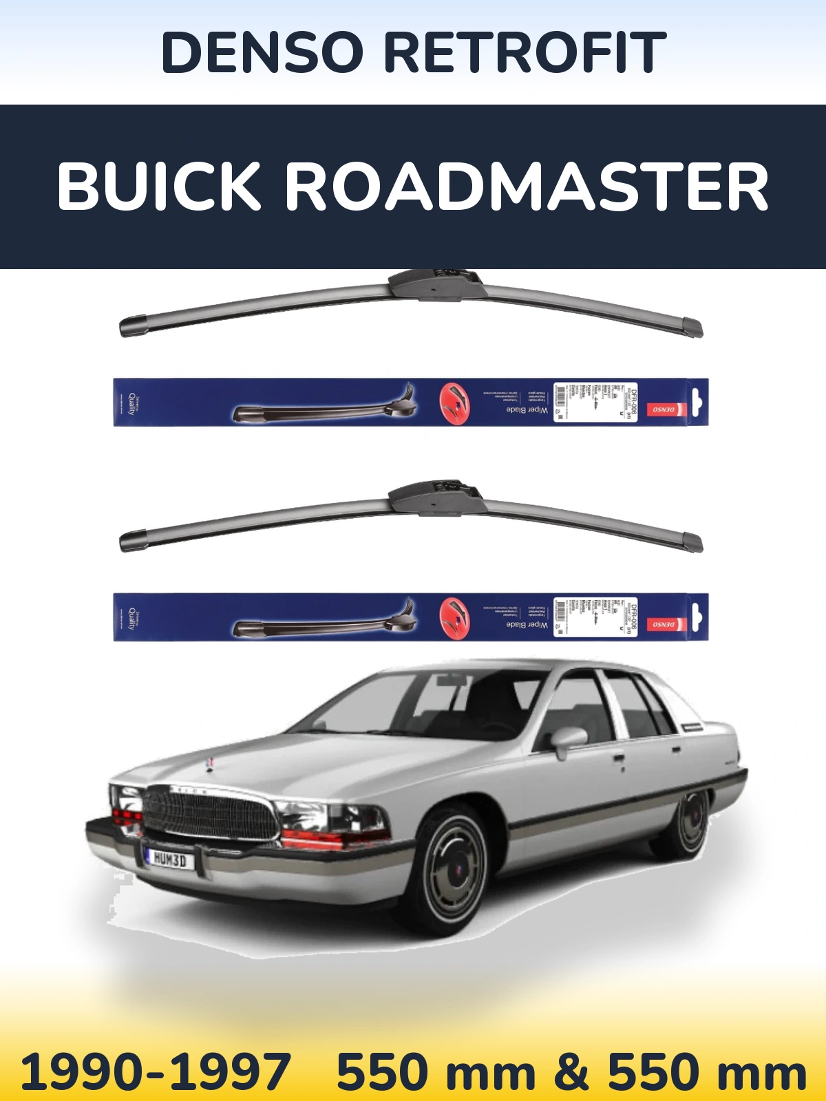 Front wiper blade set Denso Retrofit 550 & 550 mm for Buick Roadmaster 1990-1997