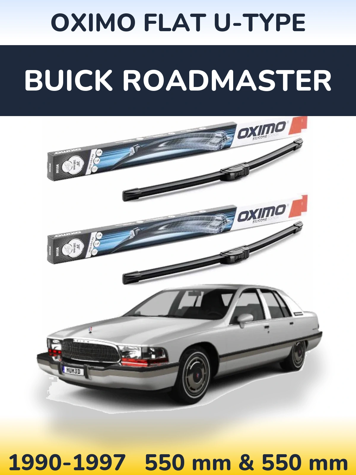 Front wiper blade set Oximo Flat U-type 550 & 550 mm for Buick Roadmaster 1990-1997