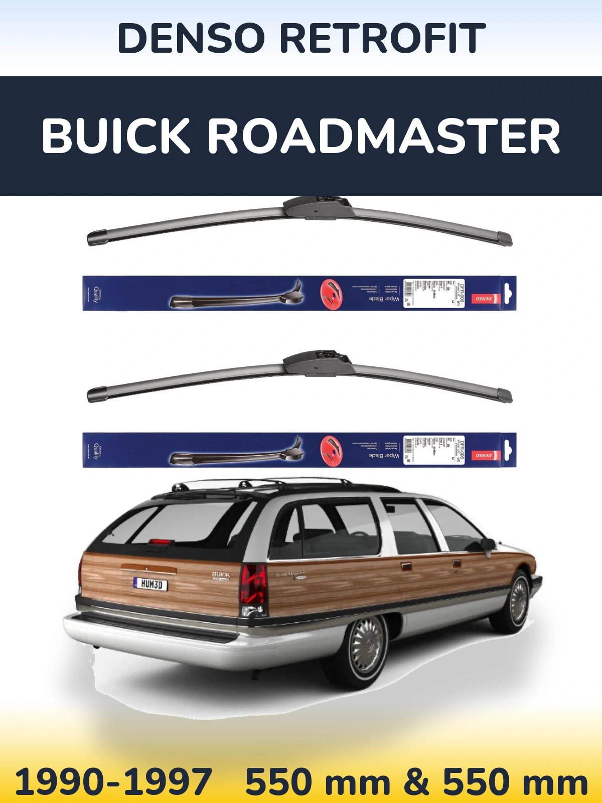 Front wiper blade set Denso Retrofit 550 & 550 mm for Buick Roadmaster 1990-1997