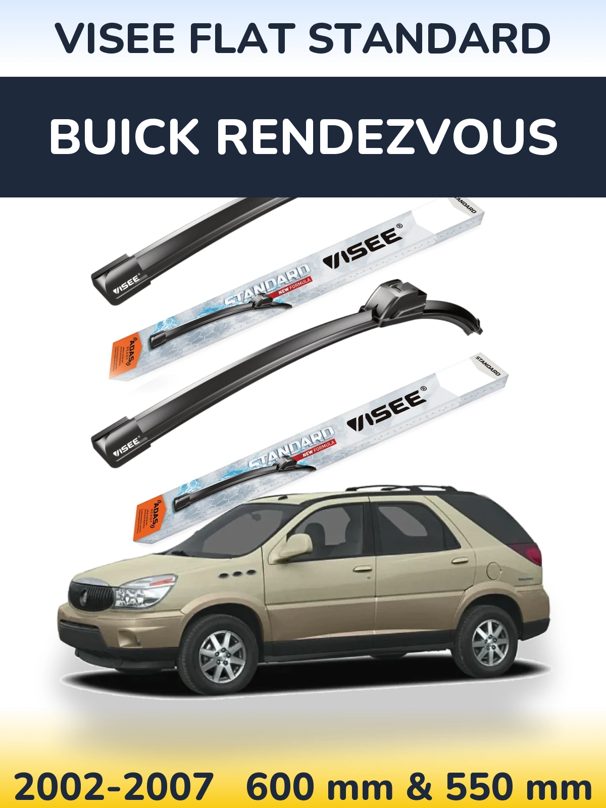 Комплект передніх щіток VISEE FLAT STANDARD 600 & 550 мм для Buick Rendezvous 2002-2007