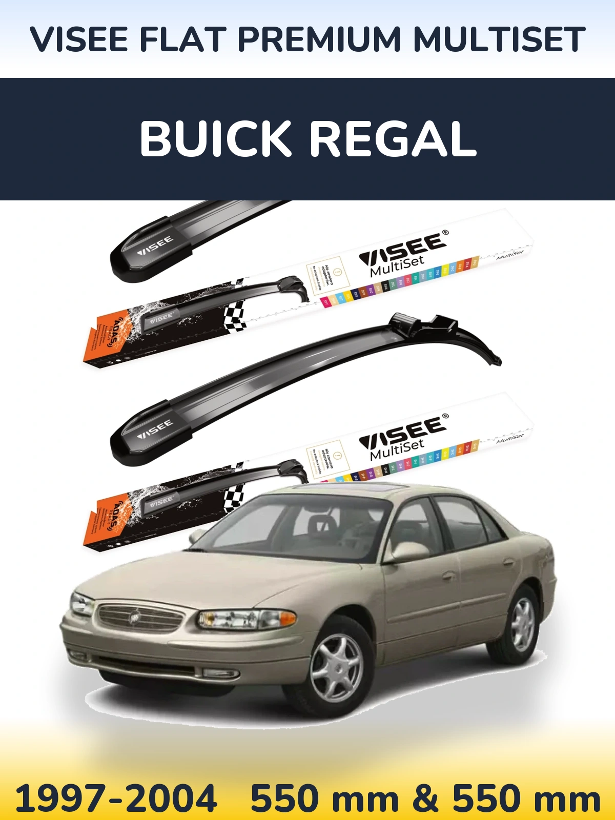Front wiper blade set VISEE FLAT PREMIUM MultiSet 550 & 550 mm for Buick Regal 1997-2004