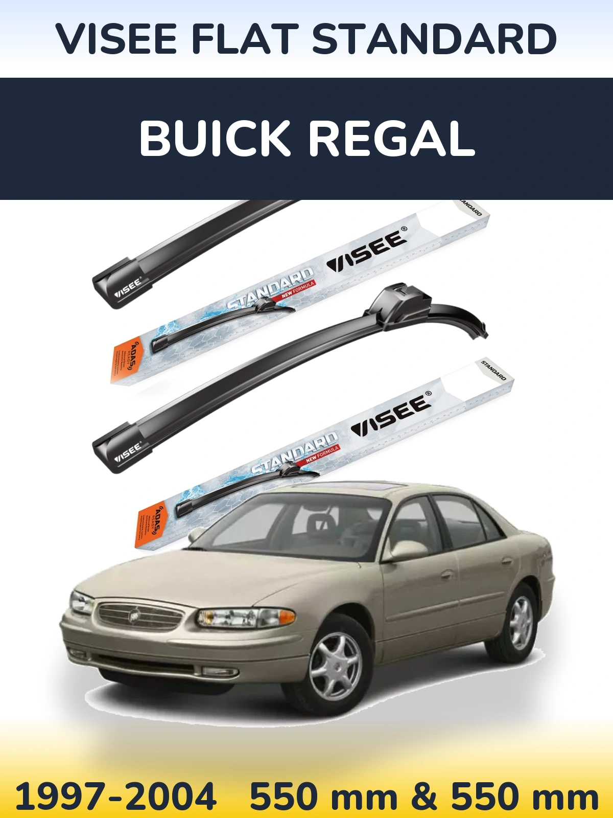 Front wiper blade set VISEE FLAT STANDARD 550 & 550 mm for Buick Regal 1997-2004
