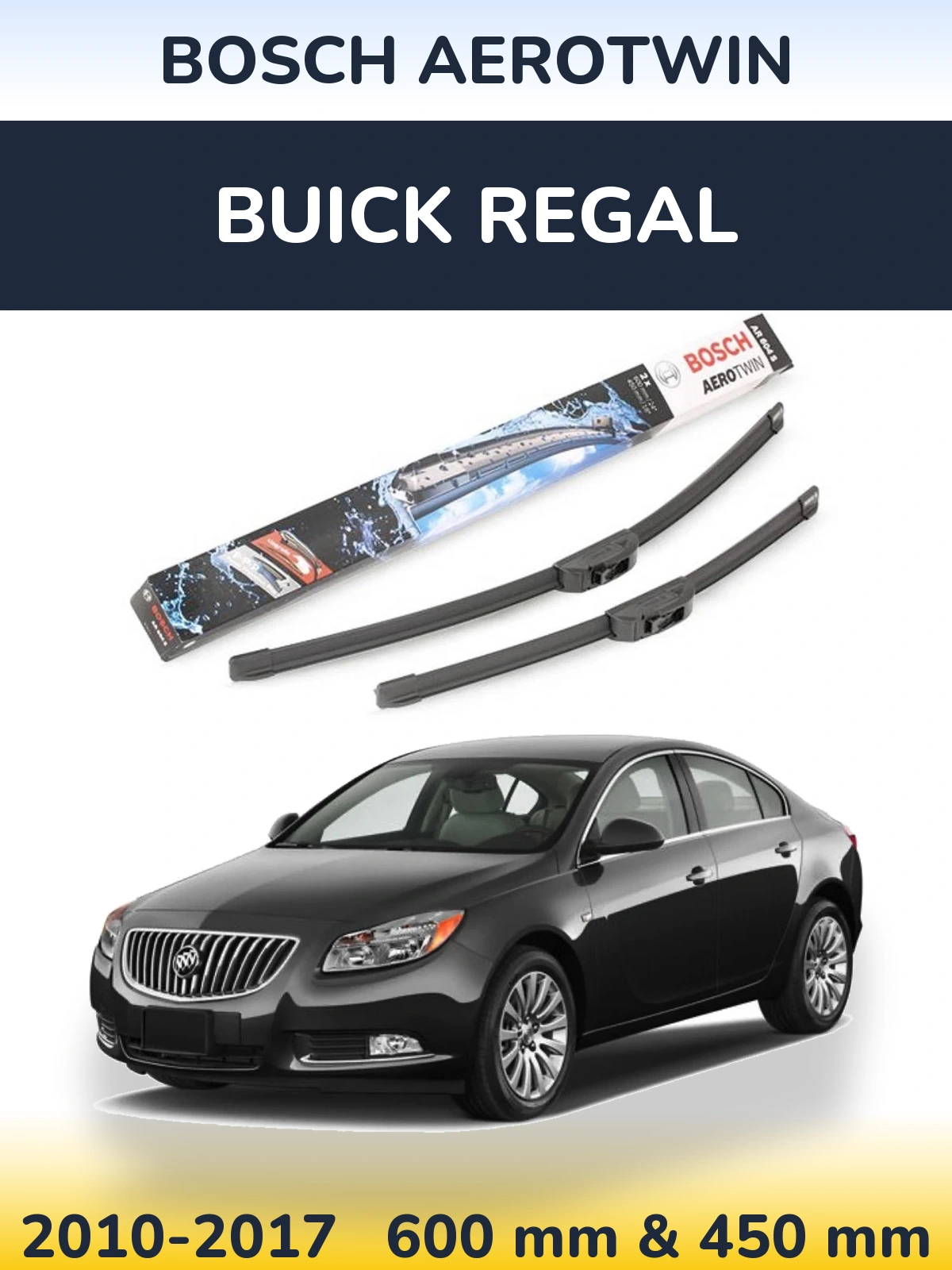 Front wiper blade set BOSCH AeroTwin 600 & 450 mm for Buick Regal 2010-2017
