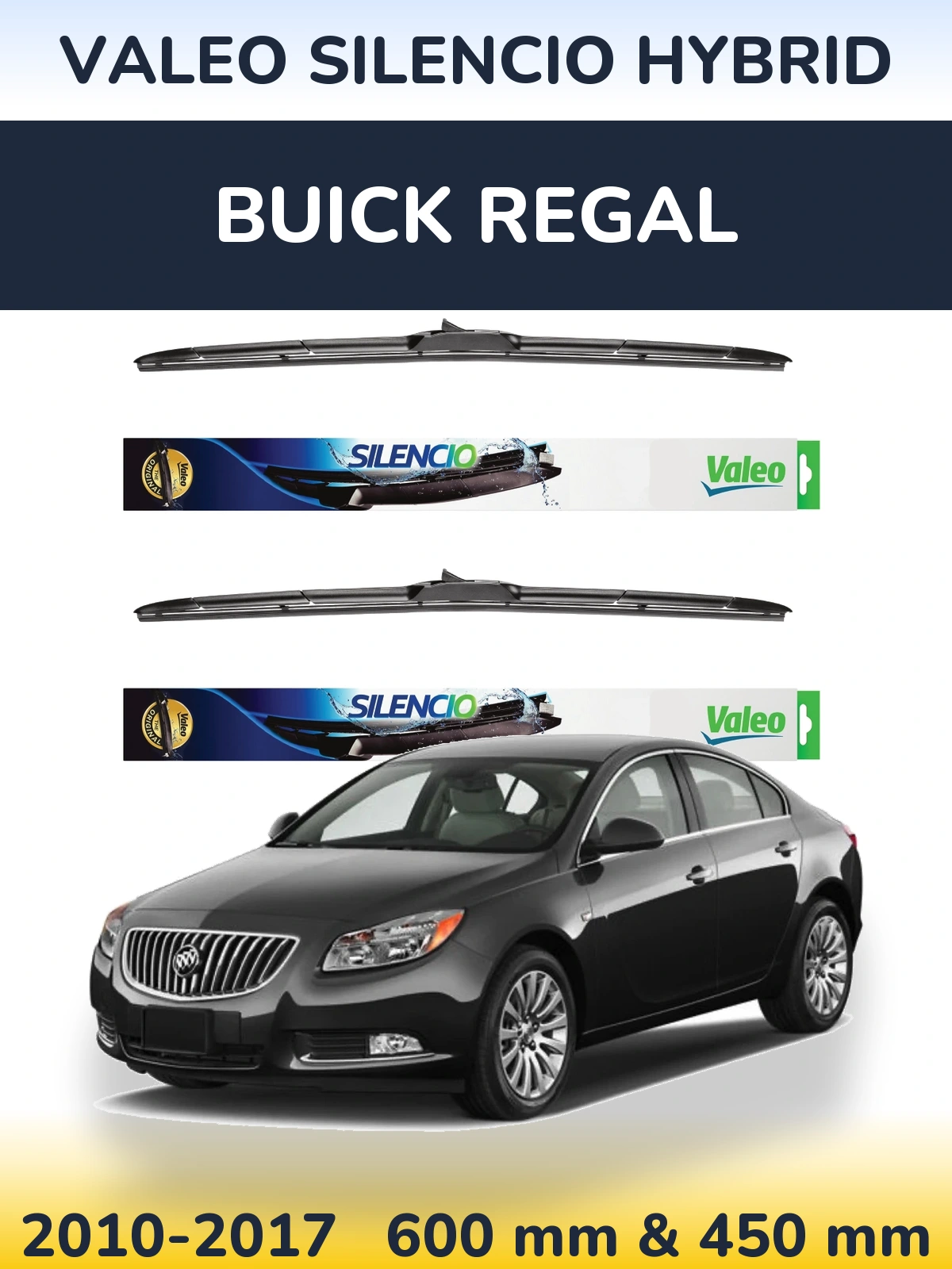 Front wiper blade set Valeo Silencio Hybrid 600 & 450 mm for Buick Regal 2010-2017