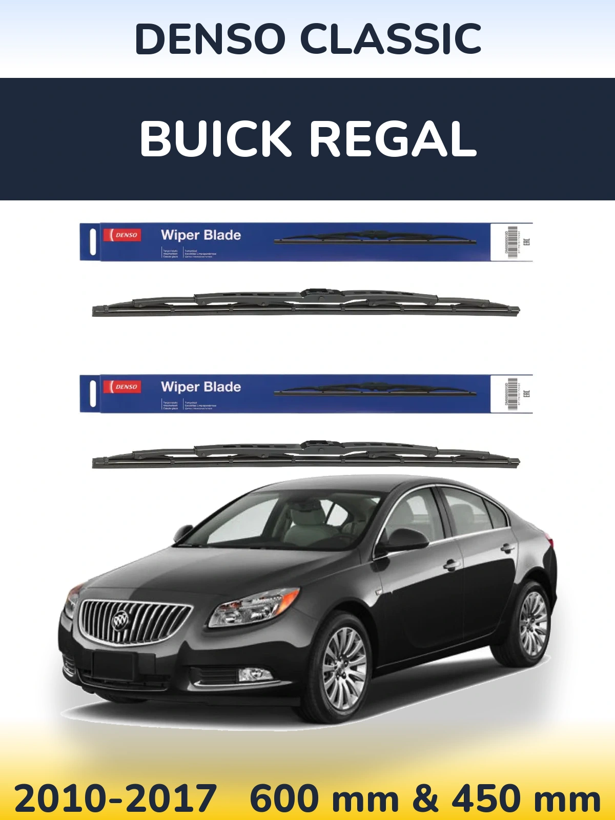 Front wiper blade set Denso Classic 600 & 450 mm for Buick Regal 2010-2017