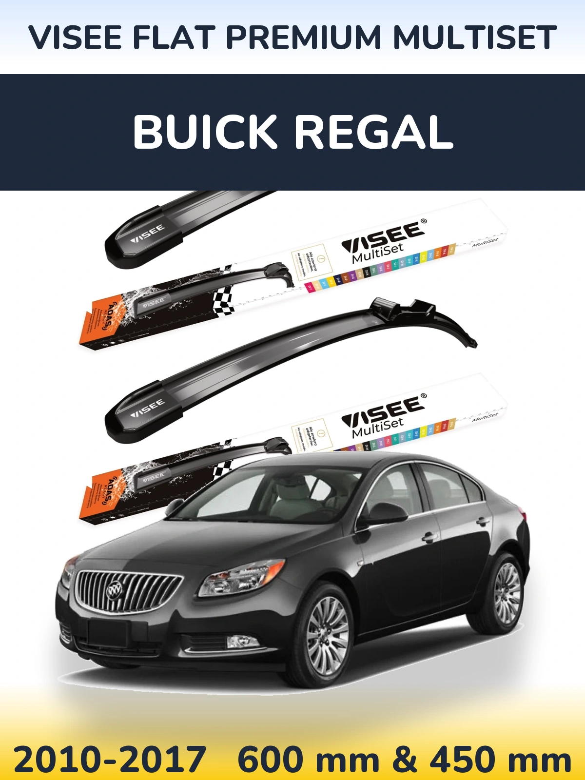 Front wiper blade set VISEE FLAT PREMIUM MultiSet 600 & 450 mm for Buick Regal 2010-2017