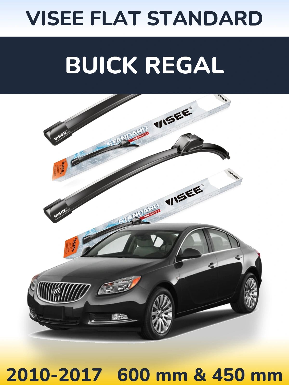 Komplet przednich wycieraczek VISEE FLAT STANDARD 600 & 450 mm do Buick Regal 2010-2017