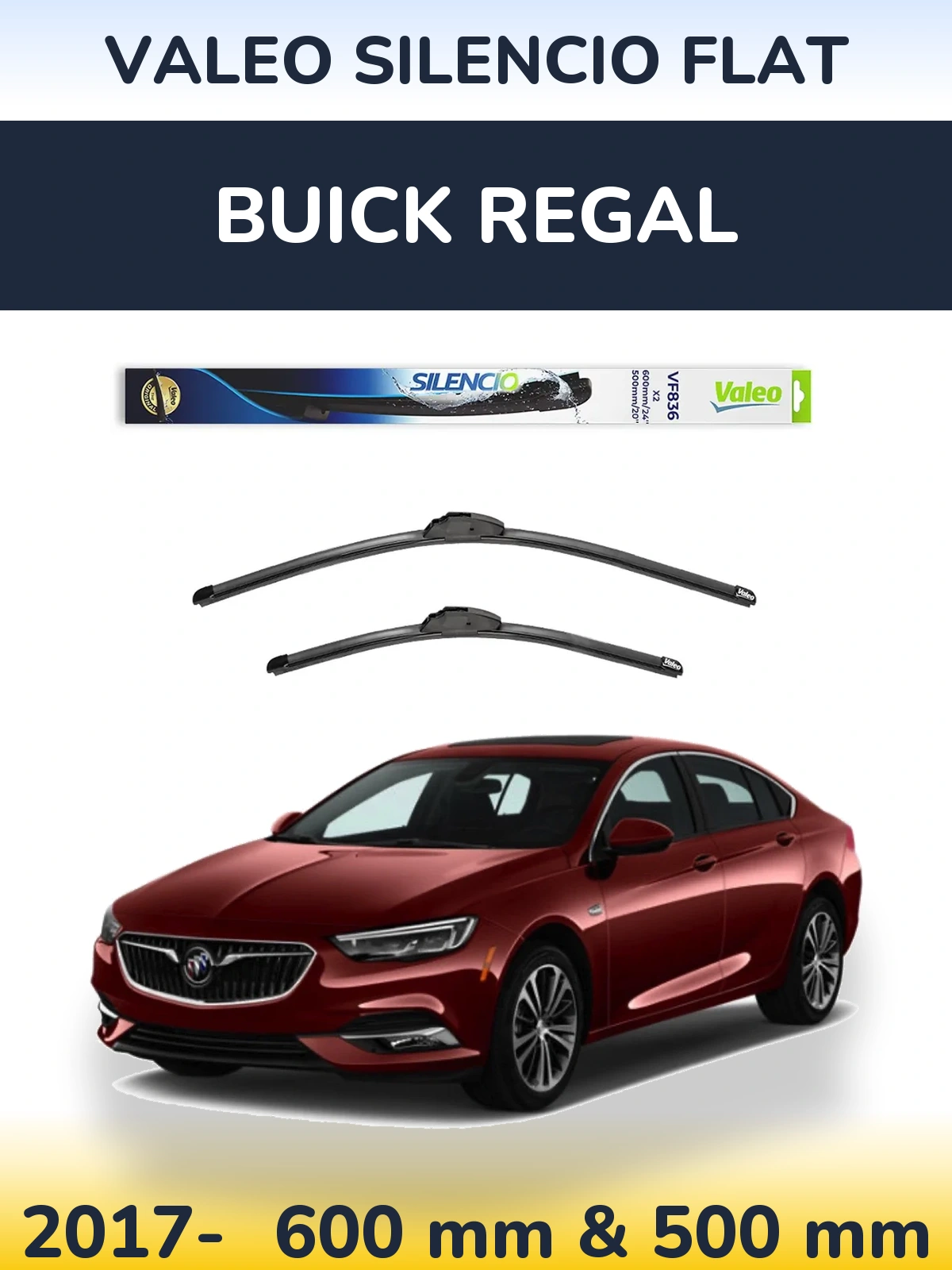 Комплект передних дворников Valeo Silencio Flat 600 & 500 мм для Buick Regal 2017-2026