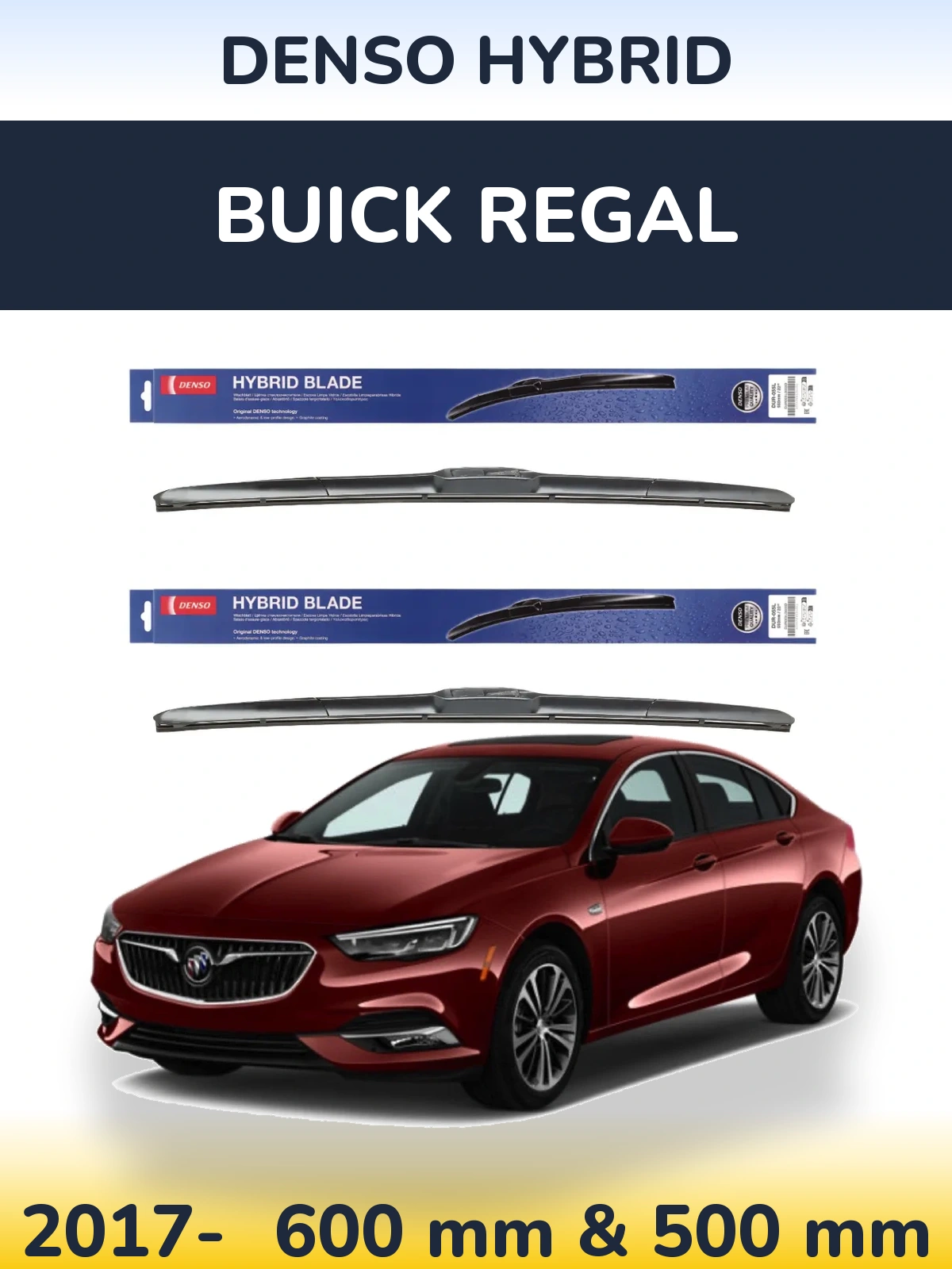 Front wiper blade set Denso Hybrid 600 & 500 mm for Buick Regal 2017-2026