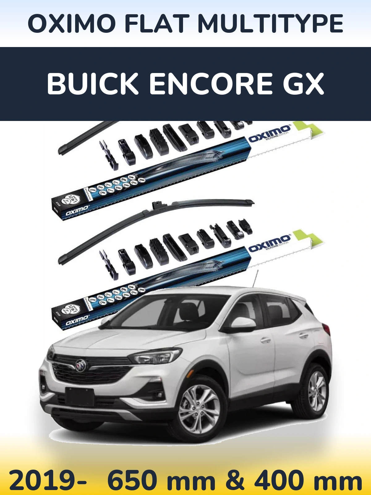 Front wiper blade set Oximo Flat MultiTypee 650 & 400 mm for Buick Encore GX 2019-2026